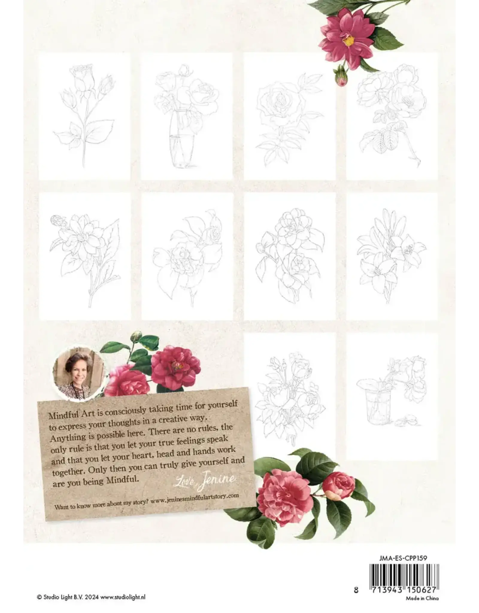 STUDIOLIGHT STUDIOLIGHT JENINE'S MINDFUL ART COLLECTION FLOWERS ESSENTIALS COLORING PAPER PAD 20 SHEETS