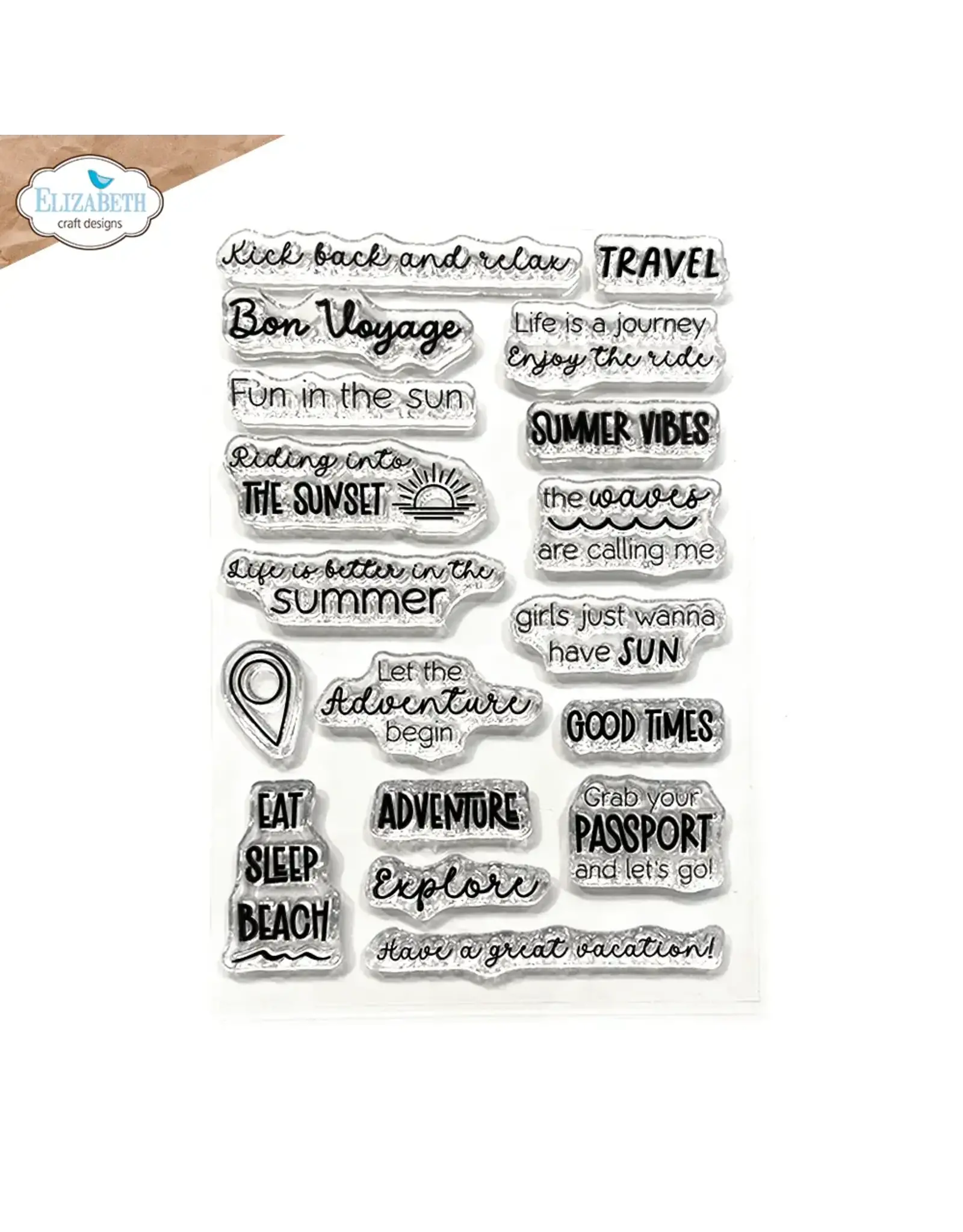 ELIZABETH CRAFT DESIGNS ELIZABETH CRAFT DESIGNS CUTE & WHIMSICAL GOOD TIMES SUMMER TRAVEL SENTIMENTS CLEAR STAMP SET