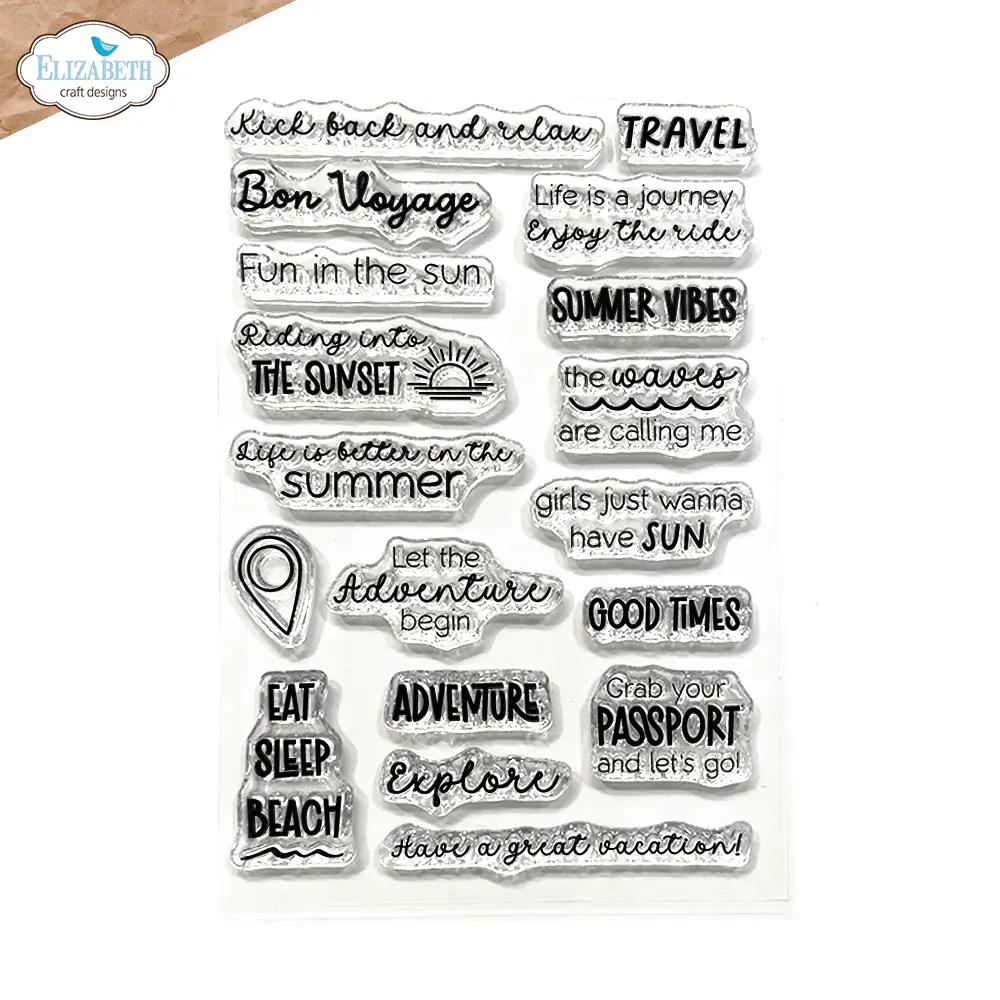 ELIZABETH CRAFT DESIGNS ELIZABETH CRAFT DESIGNS CUTE & WHIMSICAL GOOD TIMES SUMMER TRAVEL SENTIMENTS CLEAR STAMP SET