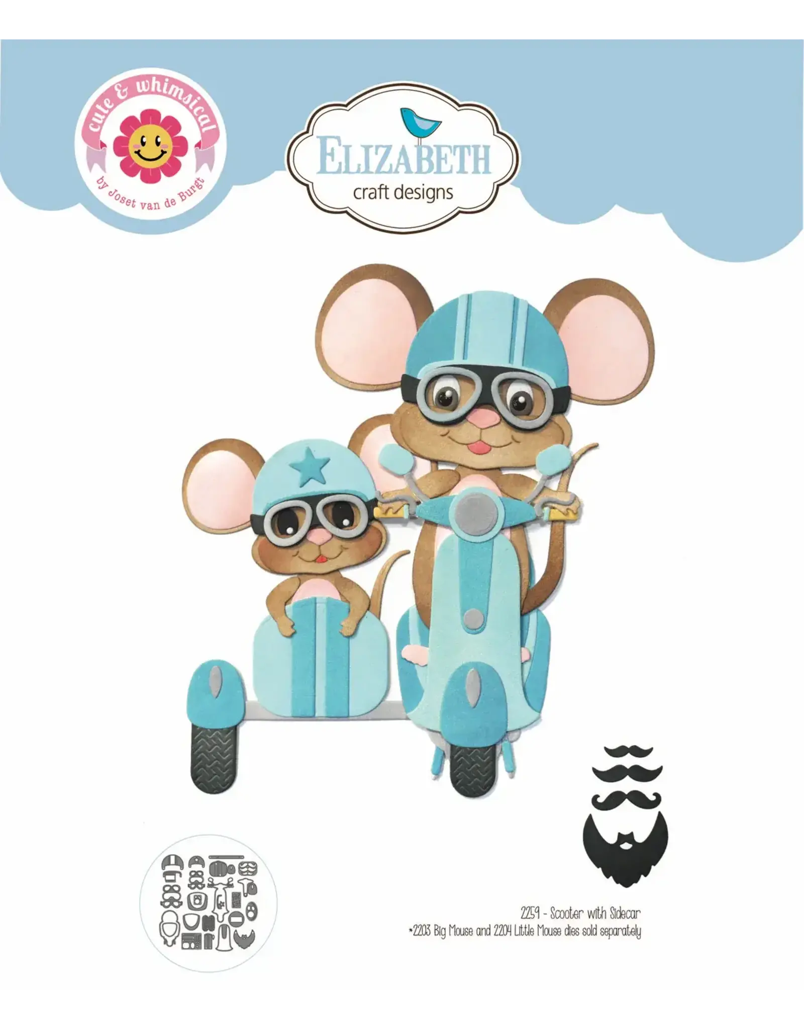 ELIZABETH CRAFT DESIGNS ELIZABETH CRAFT DESIGNS CUTE & WHIMSICAL GOOD TIMES BY JOSET VAN DE BURGT SCOOTER WITH SIDECAR DIE SET