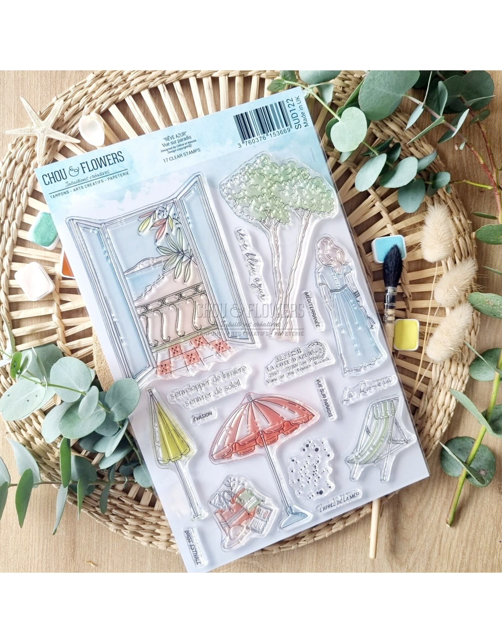 CHOU & FLOWERS CHOU & FLOWERS COLLECTION RÊVE AZUR VUE SUR PARADIS A5 CLEAR STAMP SET
