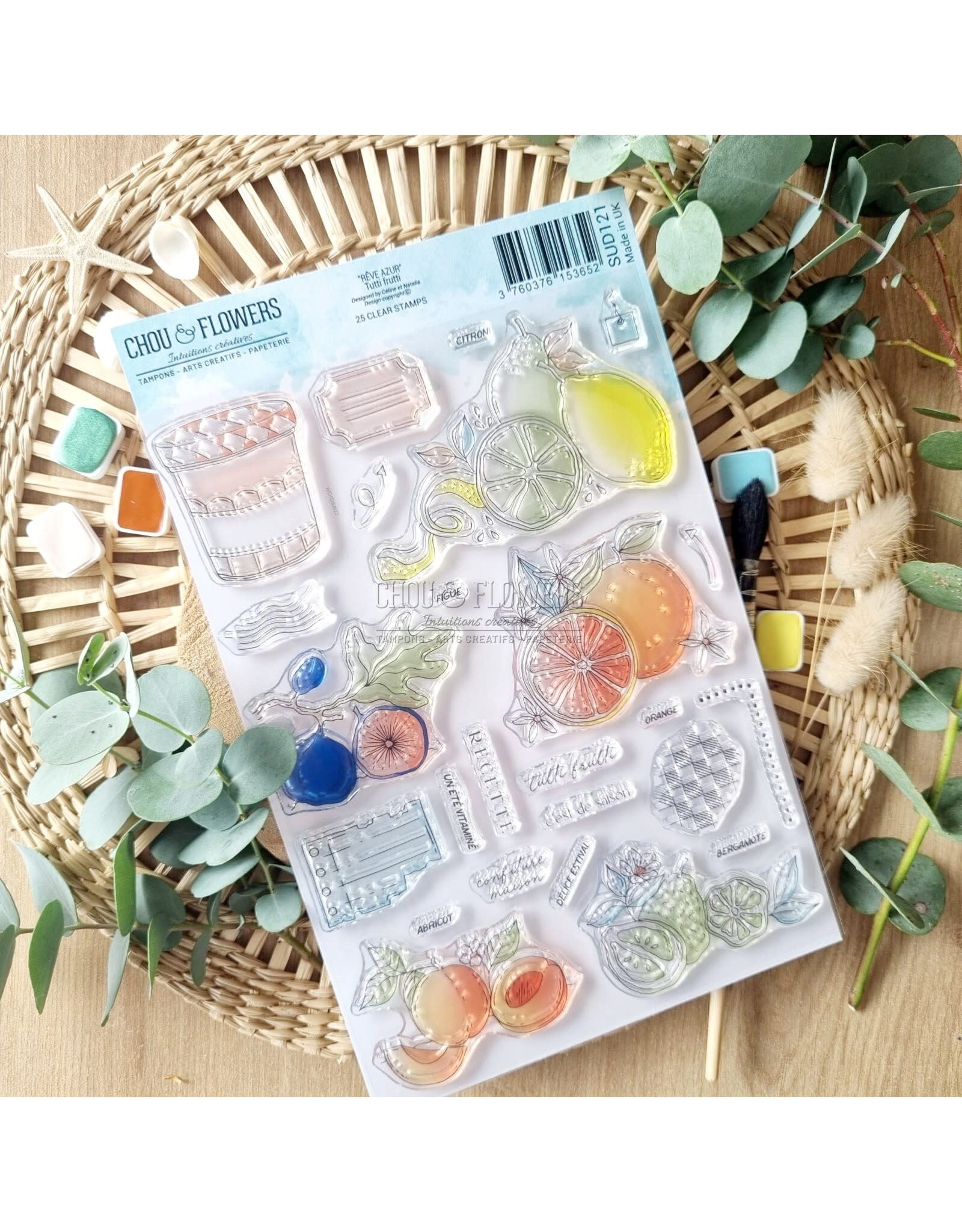 CHOU & FLOWERS CHOU & FLOWERS COLLECTION RÊVE AZUR TUTTI FRUTTI A5 CLEAR STAMP SET