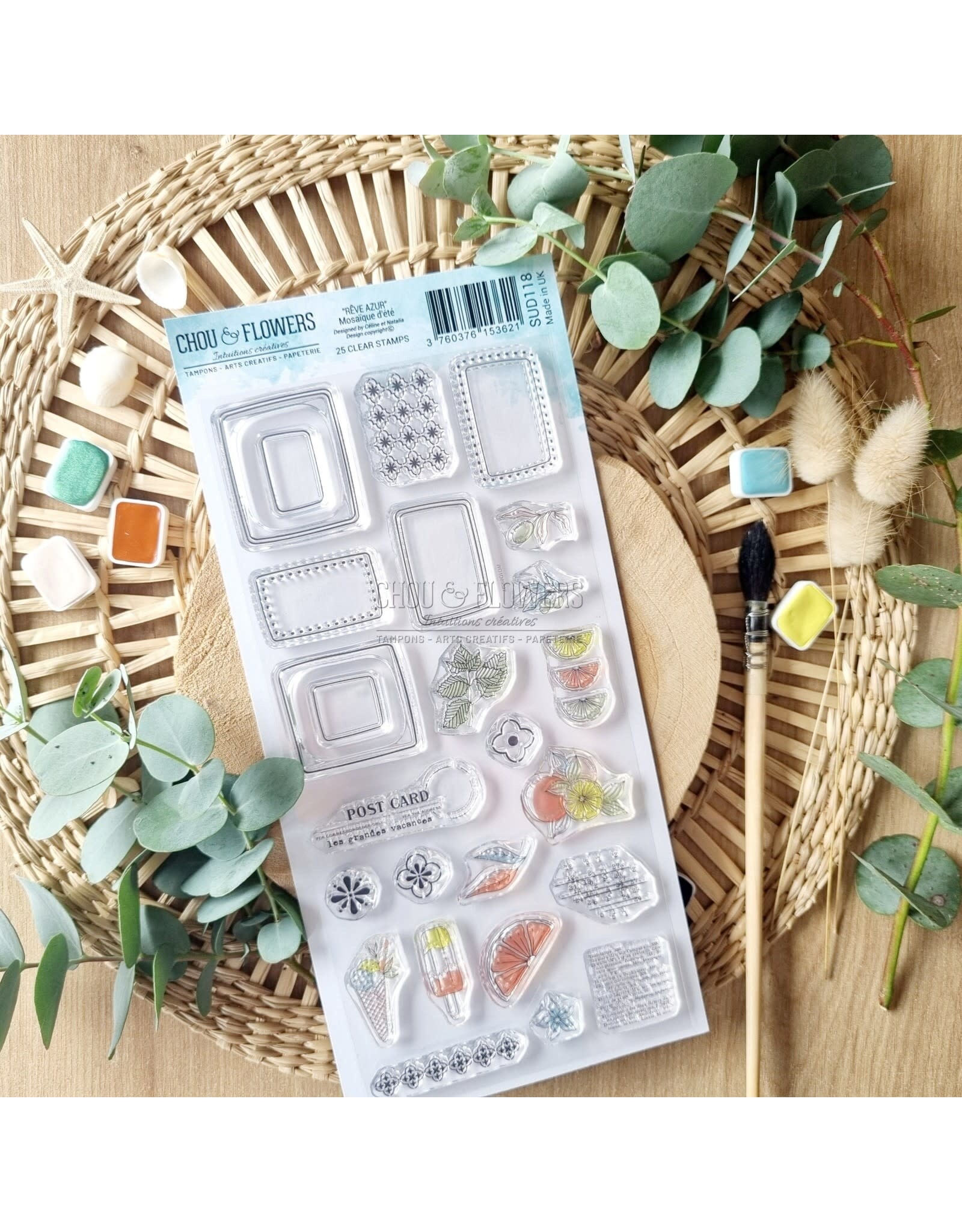 CHOU & FLOWERS CHOU & FLOWERS COLLECTION RÊVE AZUR MOSAIQUE D'ETE DL CLEAR STAMP SET