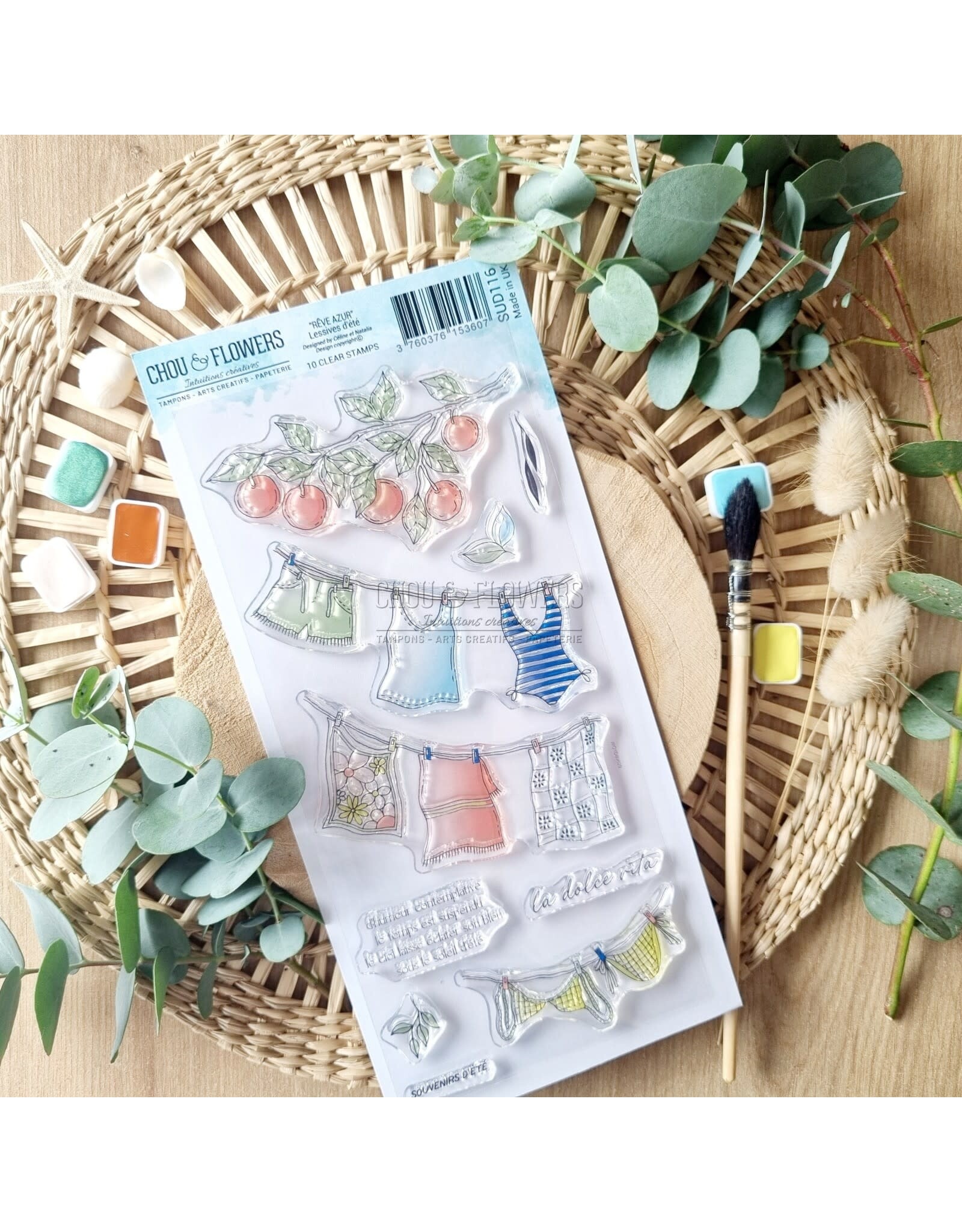 CHOU & FLOWERS CHOU & FLOWERS COLLECTION RÊVE AZUR LESSIVES D'ETE DL CLEAR STAMP SET