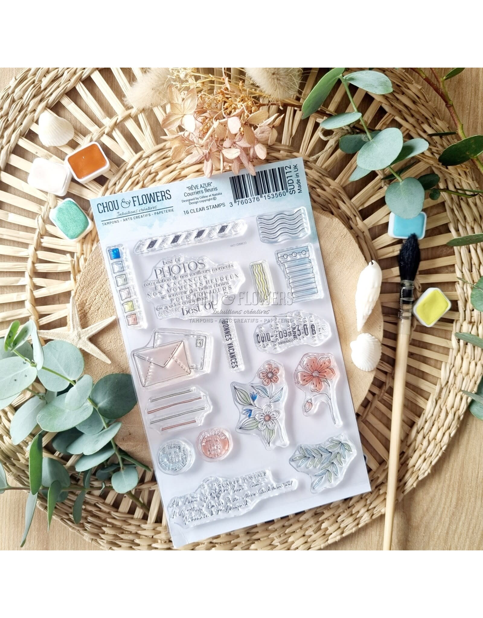 CHOU & FLOWERS CHOU & FLOWERS COLLECTION RÊVE AZUR COURRIERS FLEURIS A6 CLEAR STAMP SET