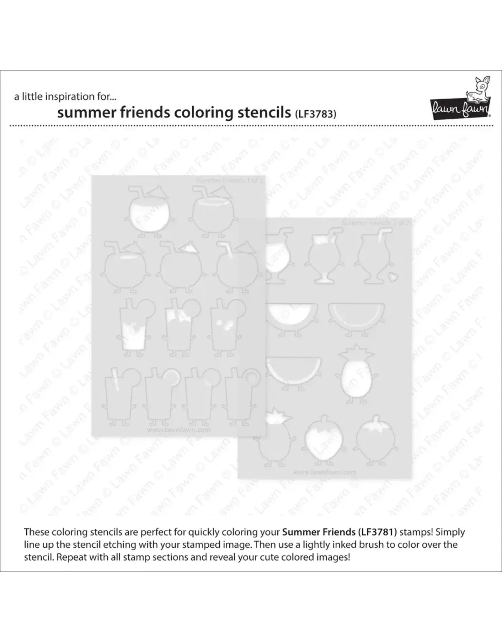 LAWN FAWN LAWN FAWN SUMMER FRIENDS COLORING STENCIL 3/PK
