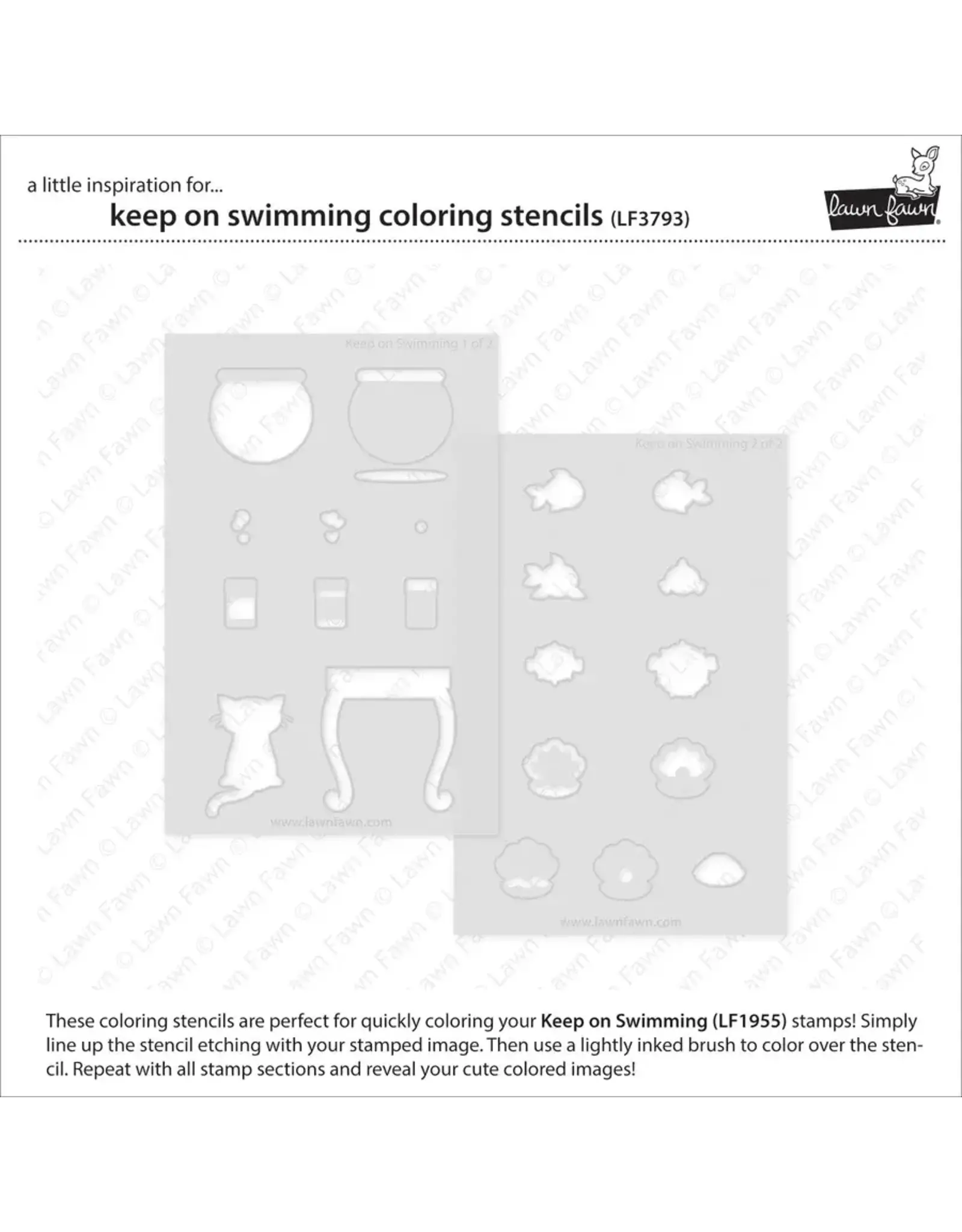 LAWN FAWN LAWN FAWN KEEP ON SWIMMING COLORING STENCIL 2/PK