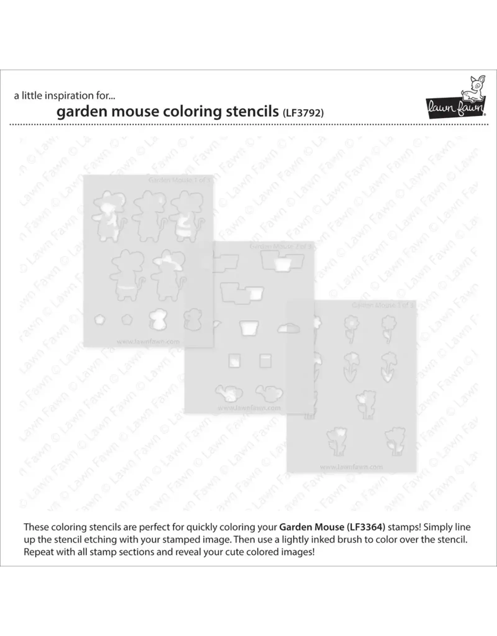 LAWN FAWN LAWN FAWN GARDEN MOUSE COLORING STENCIL 3/PK