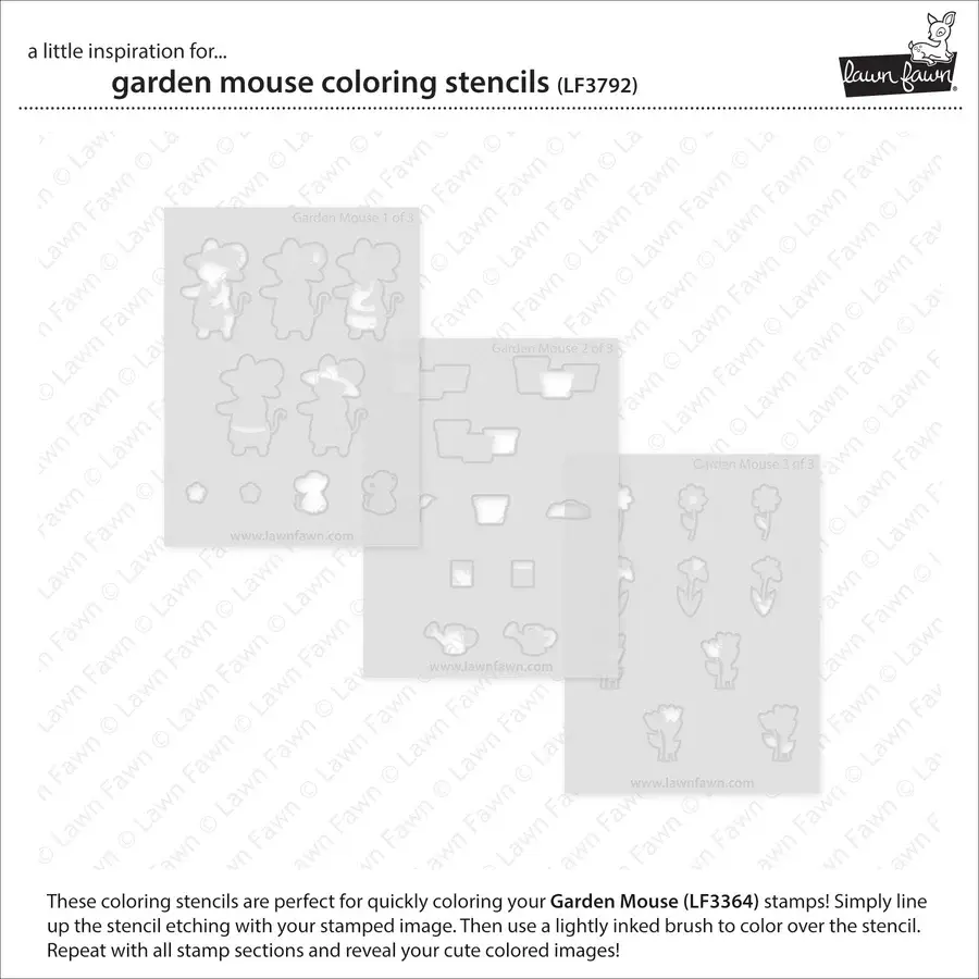 LAWN FAWN LAWN FAWN GARDEN MOUSE COLORING STENCIL 3/PK