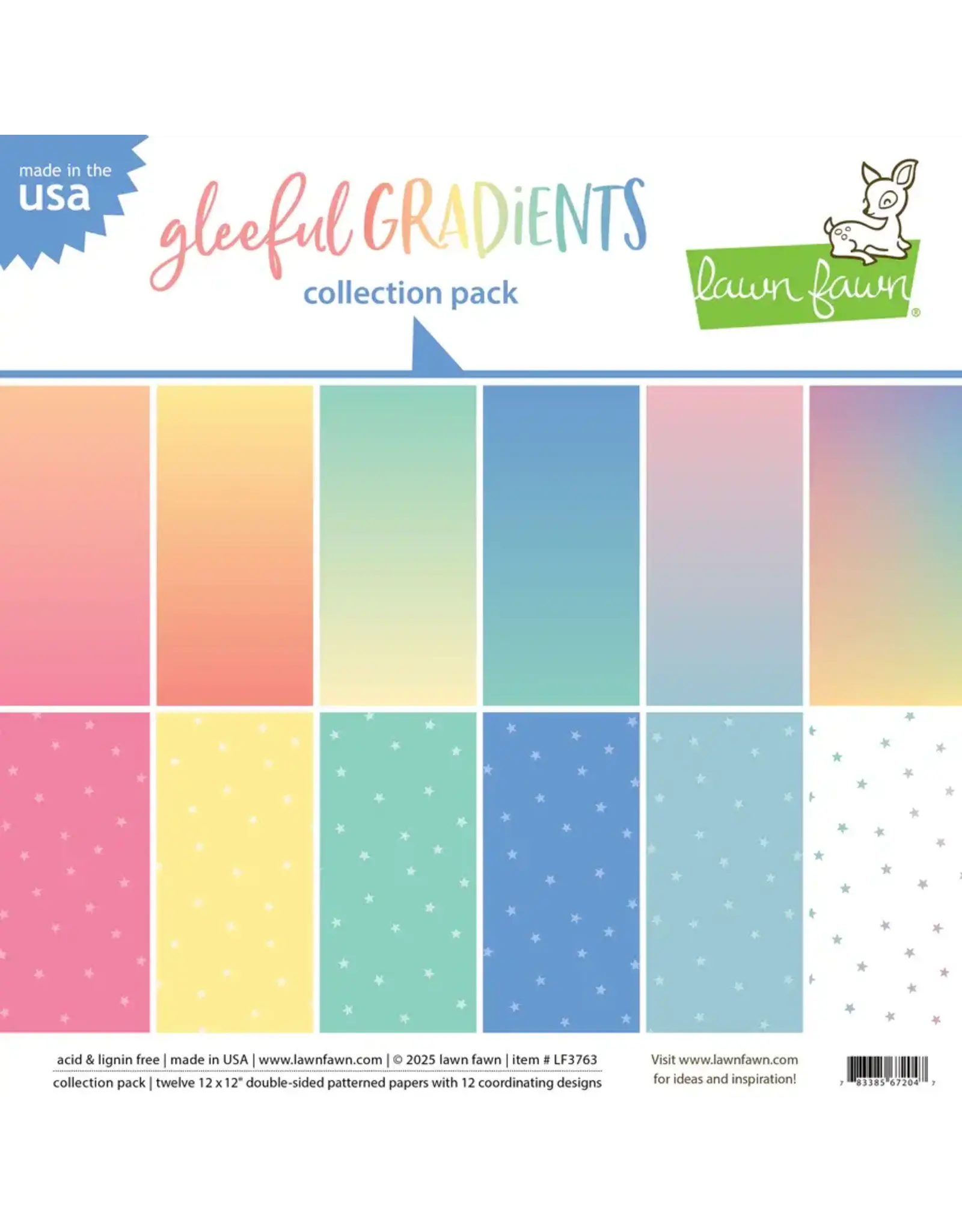 LAWN FAWN LAWN FAWN GLEEFUL GRADIENTS 12x12 COLLECTION PACK 12 SHEETS