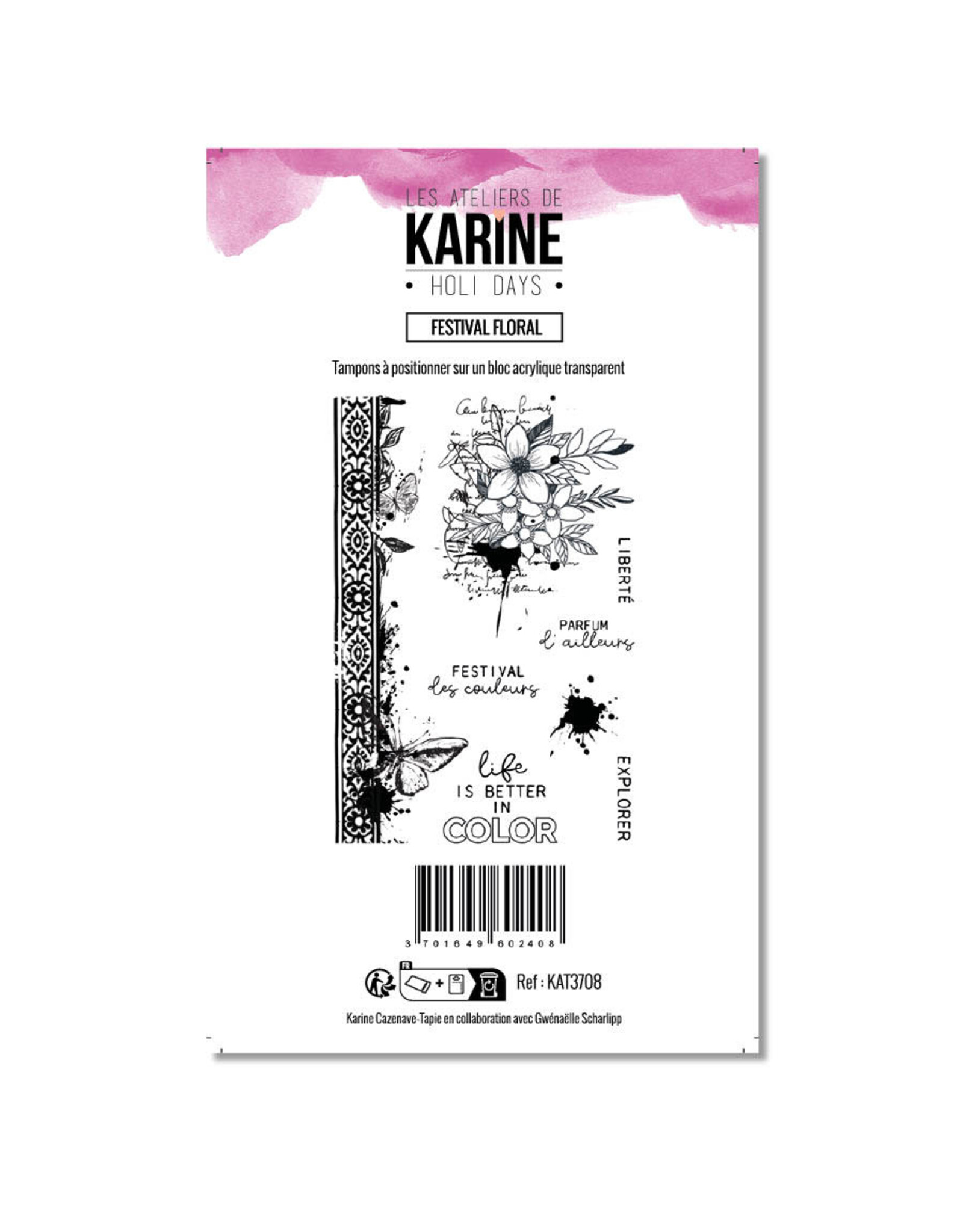 LES ATELIERS DE KARINE LES ATELIERS DE KARINE HOLI DAYS FESTIVAL FLORAL CLEAR STAMP SET