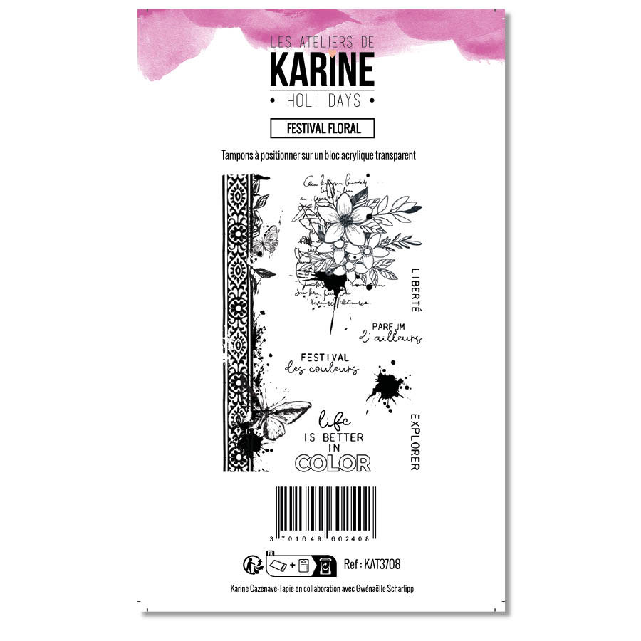 LES ATELIERS DE KARINE LES ATELIERS DE KARINE HOLI DAYS FESTIVAL FLORAL CLEAR STAMP SET