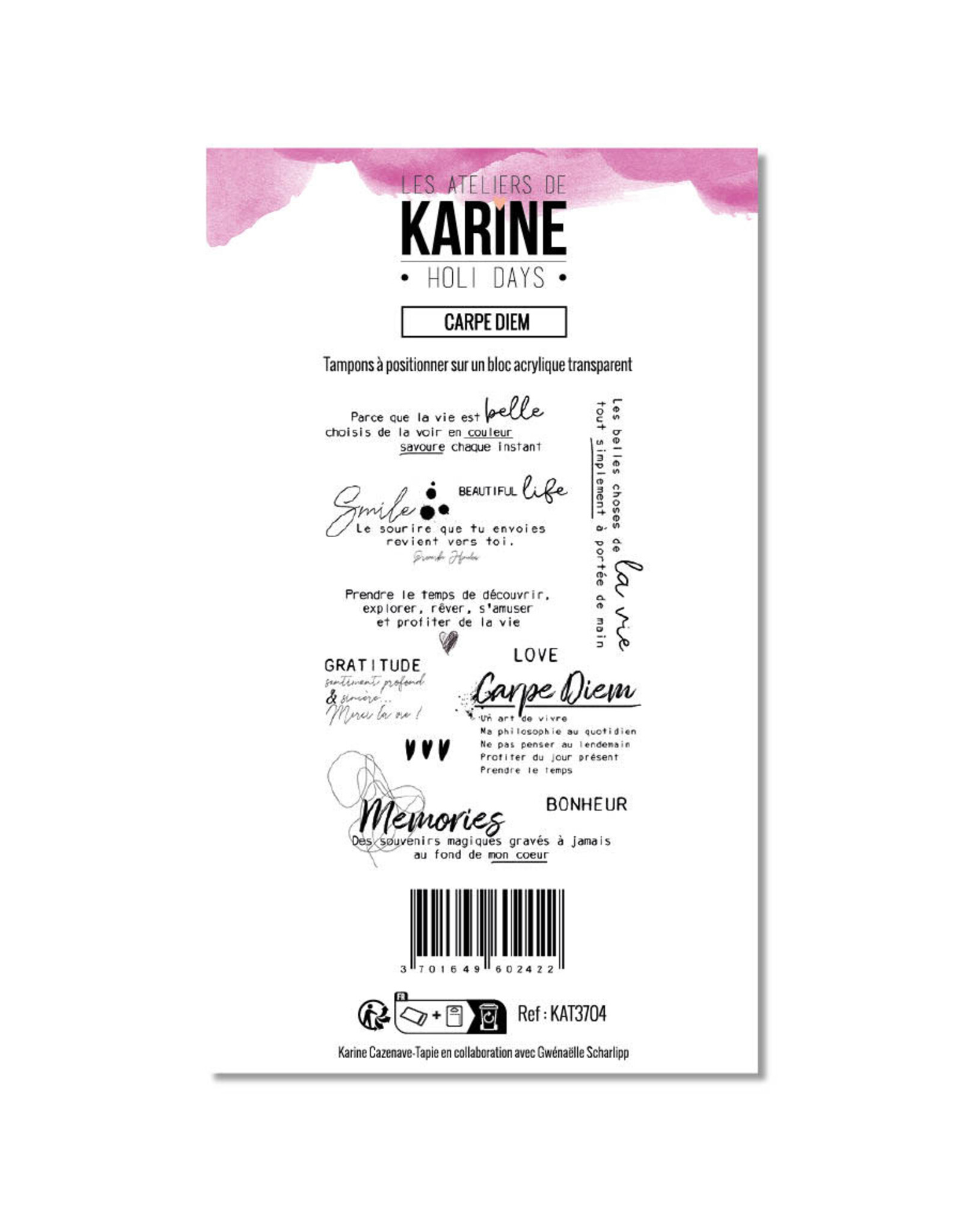 LES ATELIERS DE KARINE LES ATELIERS DE KARINE HOLI DAYS CARPE DIEM CLEAR STAMP SET