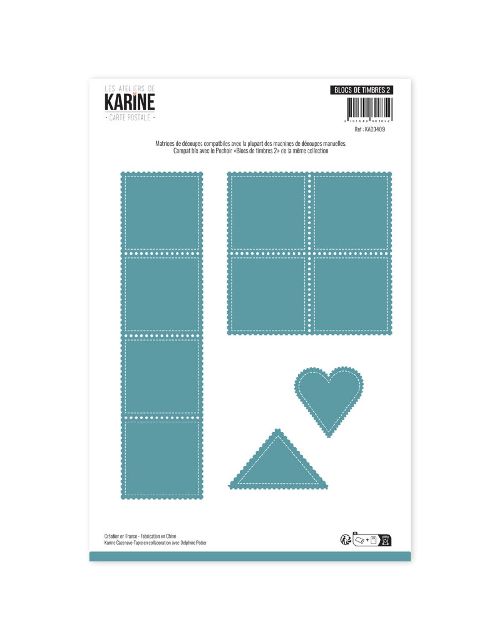 LES ATELIERS DE KARINE LES ATELIERS DE KARINE CARTE POSTALE BLOC DE TIMBRES 2 DIE SET