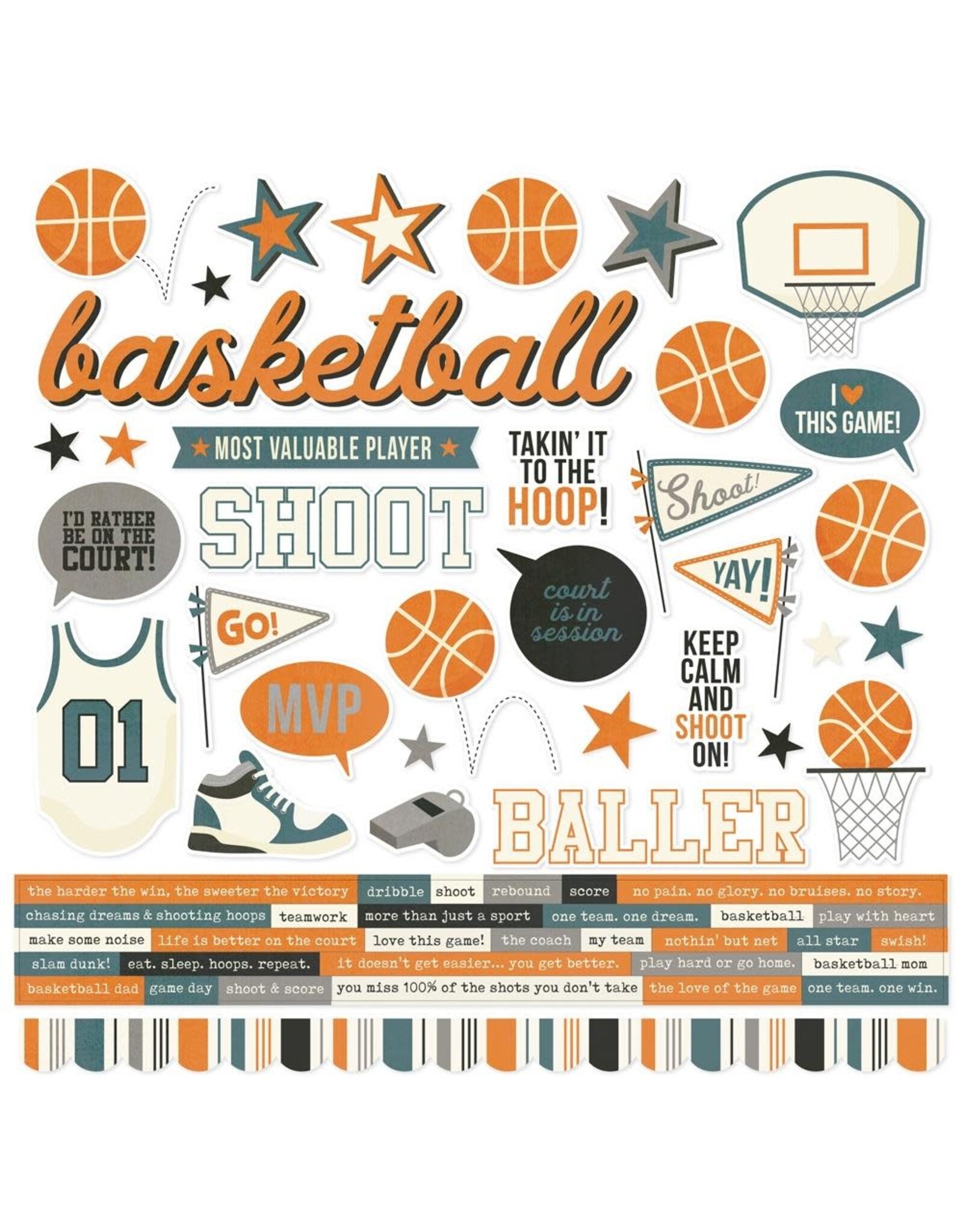 SIMPLE STORIES SIMPLE STORIES BASKETBALL 12x12 CARDSTOCK STICKERS