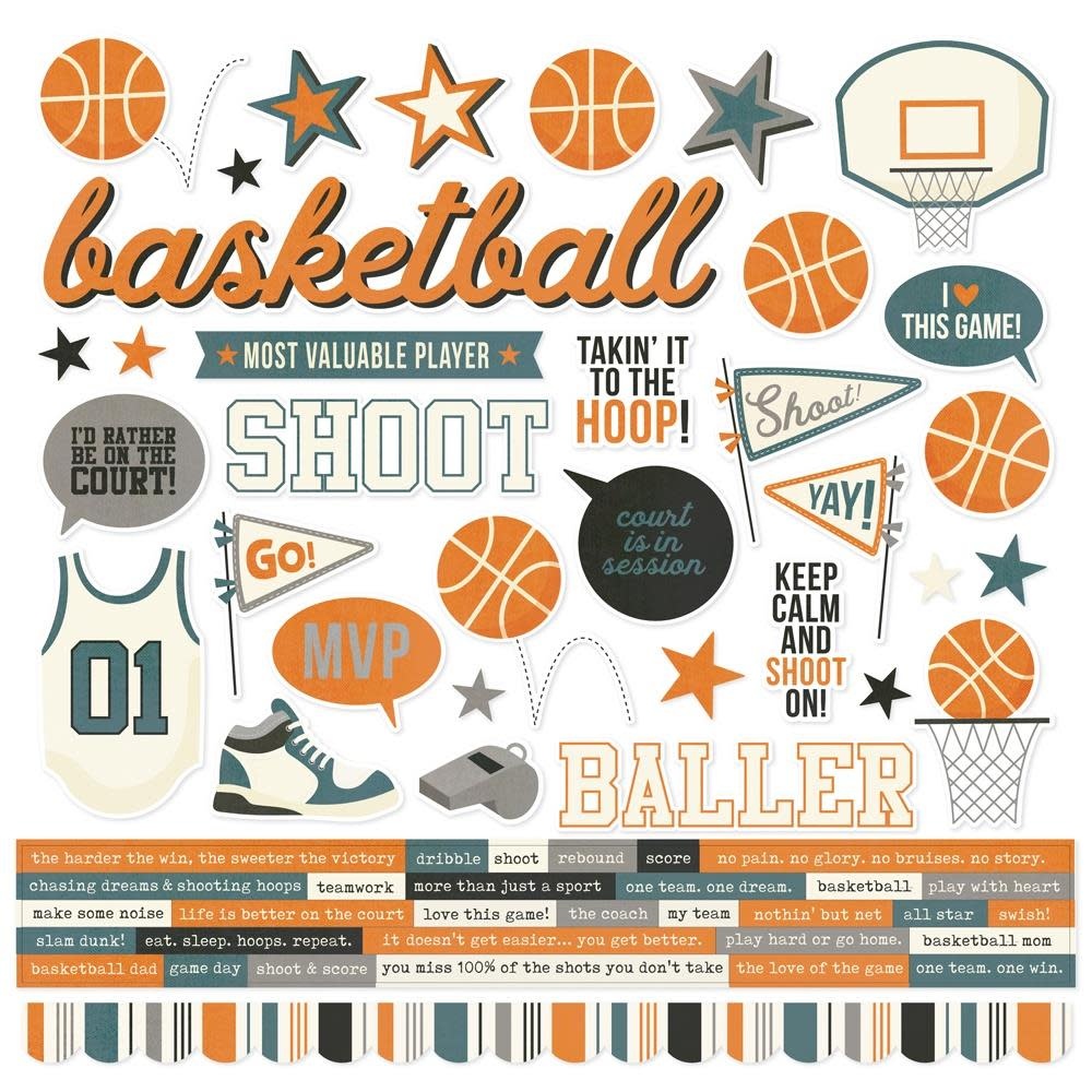 SIMPLE STORIES SIMPLE STORIES BASKETBALL 12x12 CARDSTOCK STICKERS