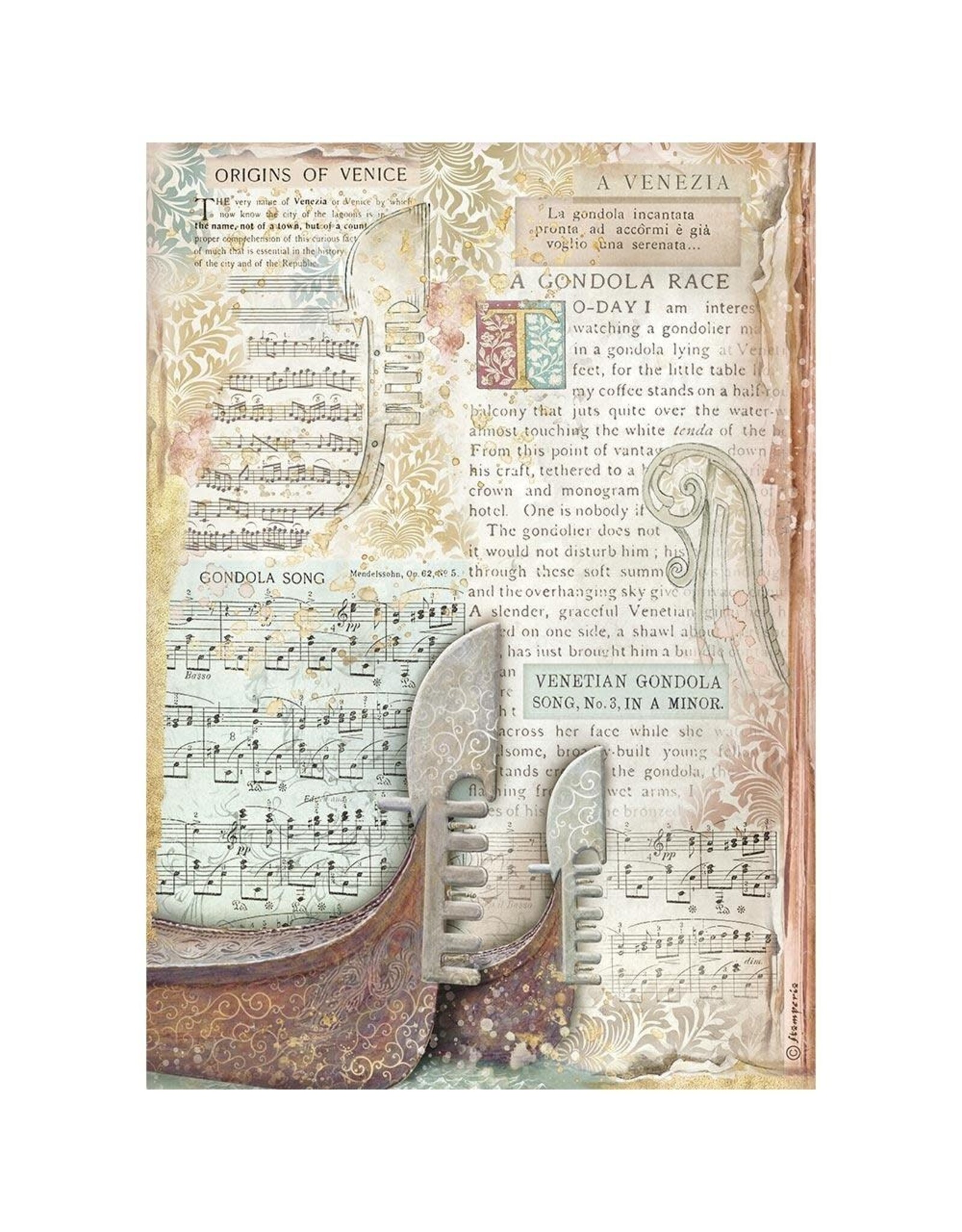 STAMPERIA STAMPERIA VENICE CITY OF ART ASSORTED A4 RICE PAPER 6/PK