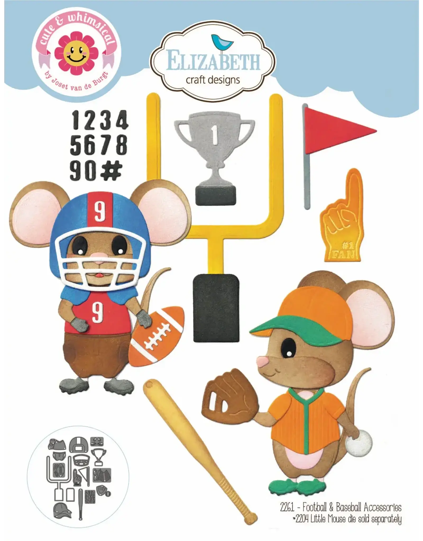 ELIZABETH CRAFT DESIGNS ELIZABETH CRAFT DESIGNS CUTE & WHIMSICAL GOOD TIMES BY JOSET VAN DE BURGT FOOTBALL/BASEBALL ACCESSORIES DIE SET