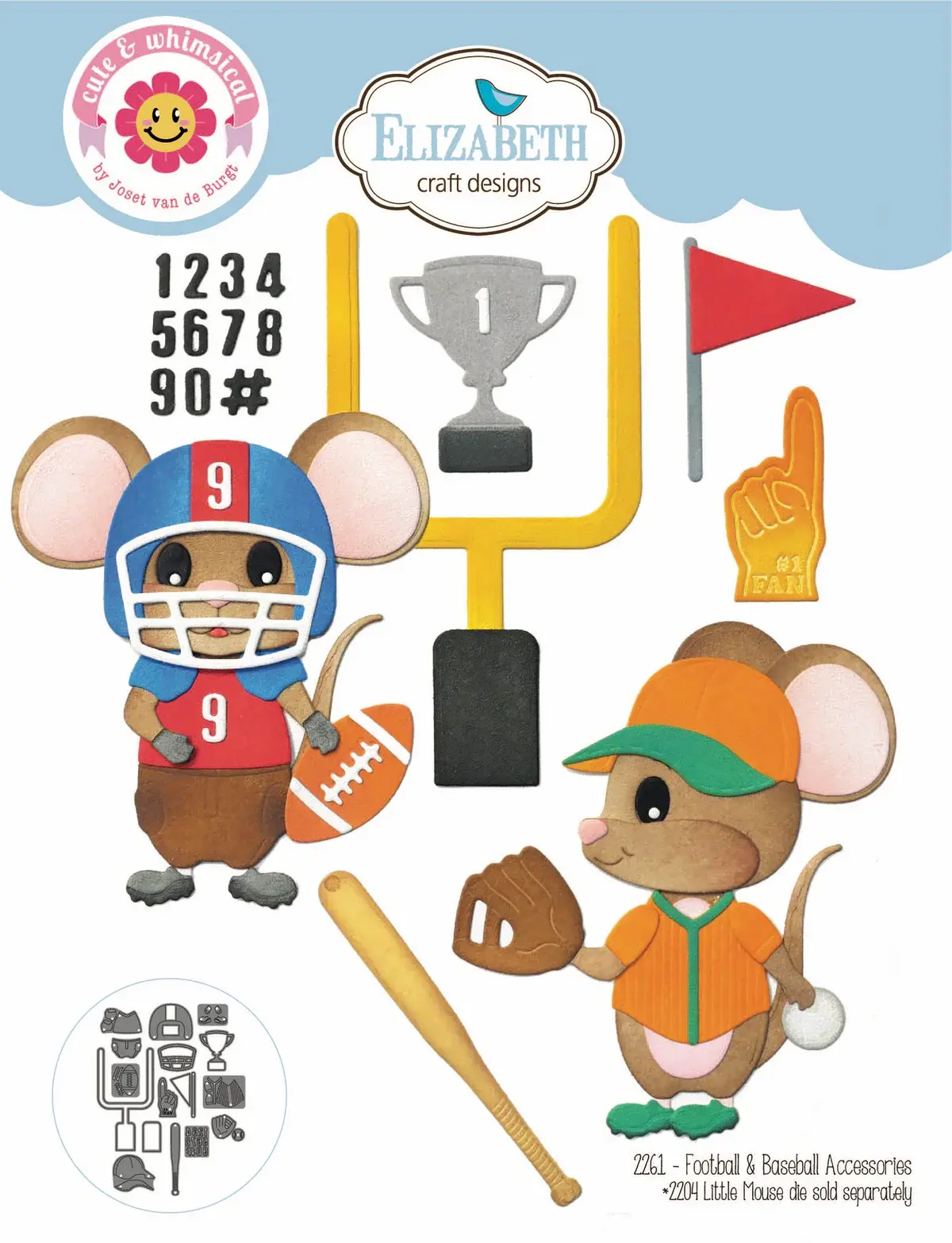 ELIZABETH CRAFT DESIGNS ELIZABETH CRAFT DESIGNS CUTE & WHIMSICAL GOOD TIMES BY JOSET VAN DE BURGT FOOTBALL/BASEBALL ACCESSORIES DIE SET