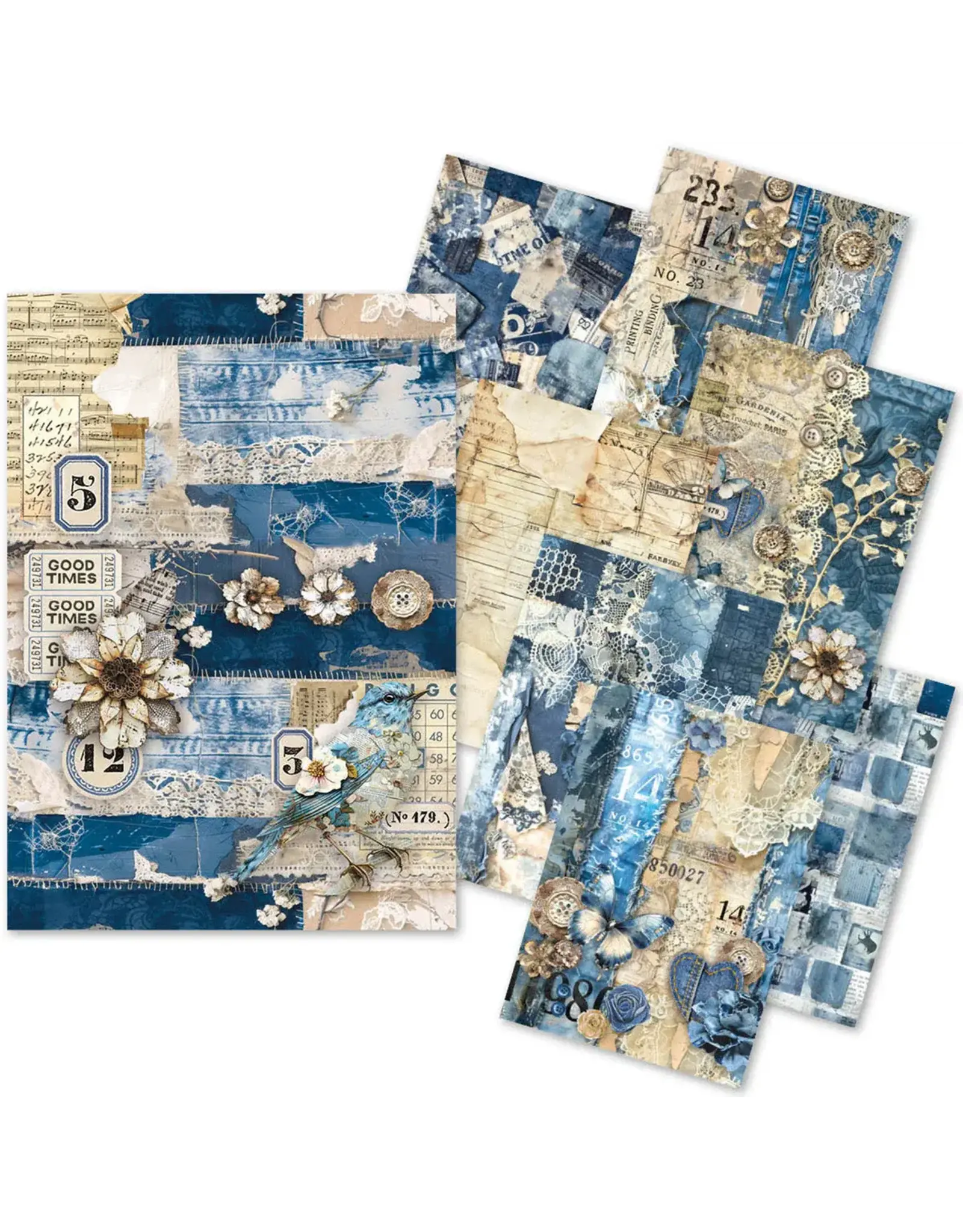 CIAO BELLA CIAO BELLA CRAFTMIX URBAN BLUE DENIM MIXED A5 TISSUE & VELLUM PAPER 8/PK