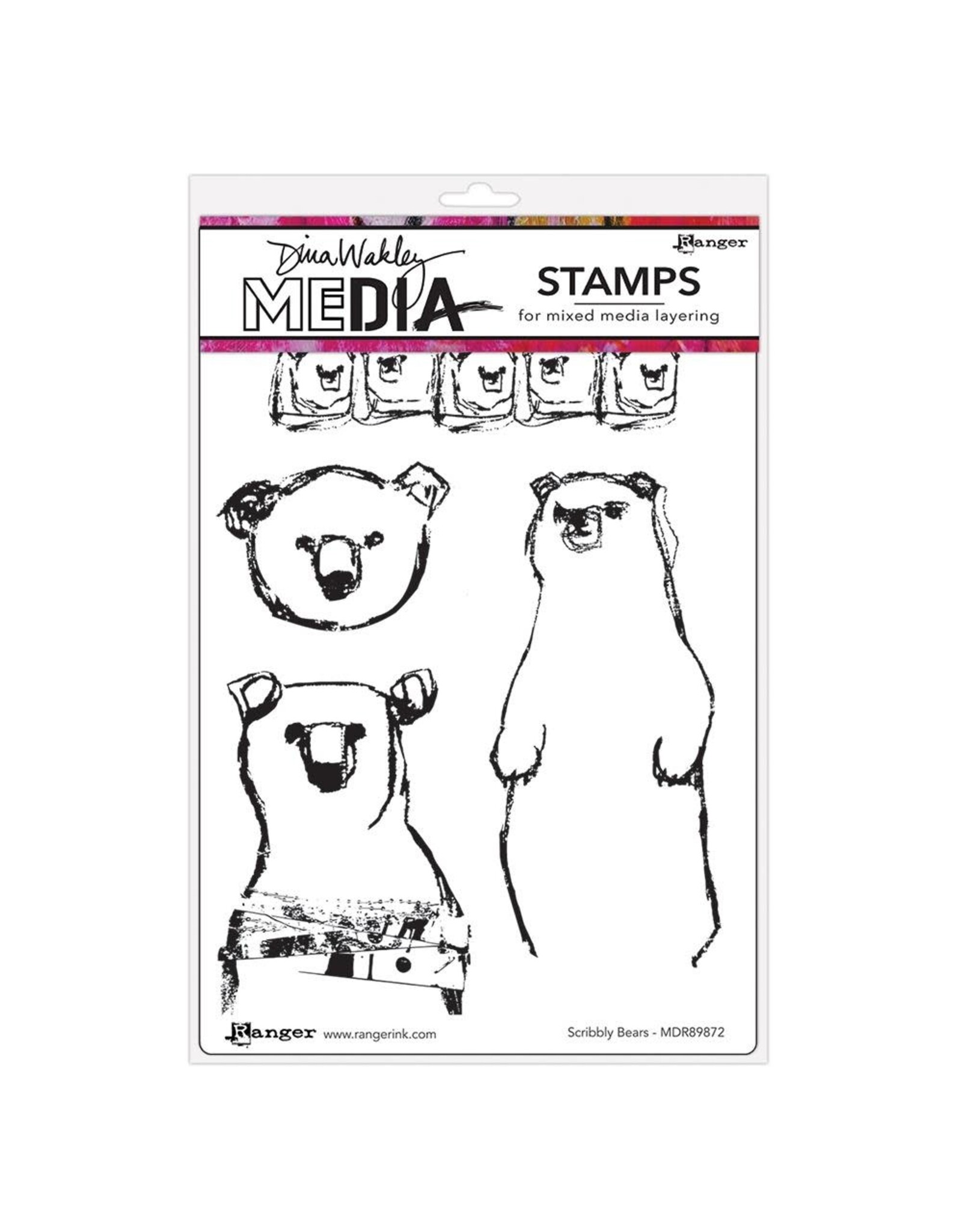 RANGER RANGER DINA WAKLEY MEDIA SCRIBBLY BEARS 6x9 CLING STAMP SET