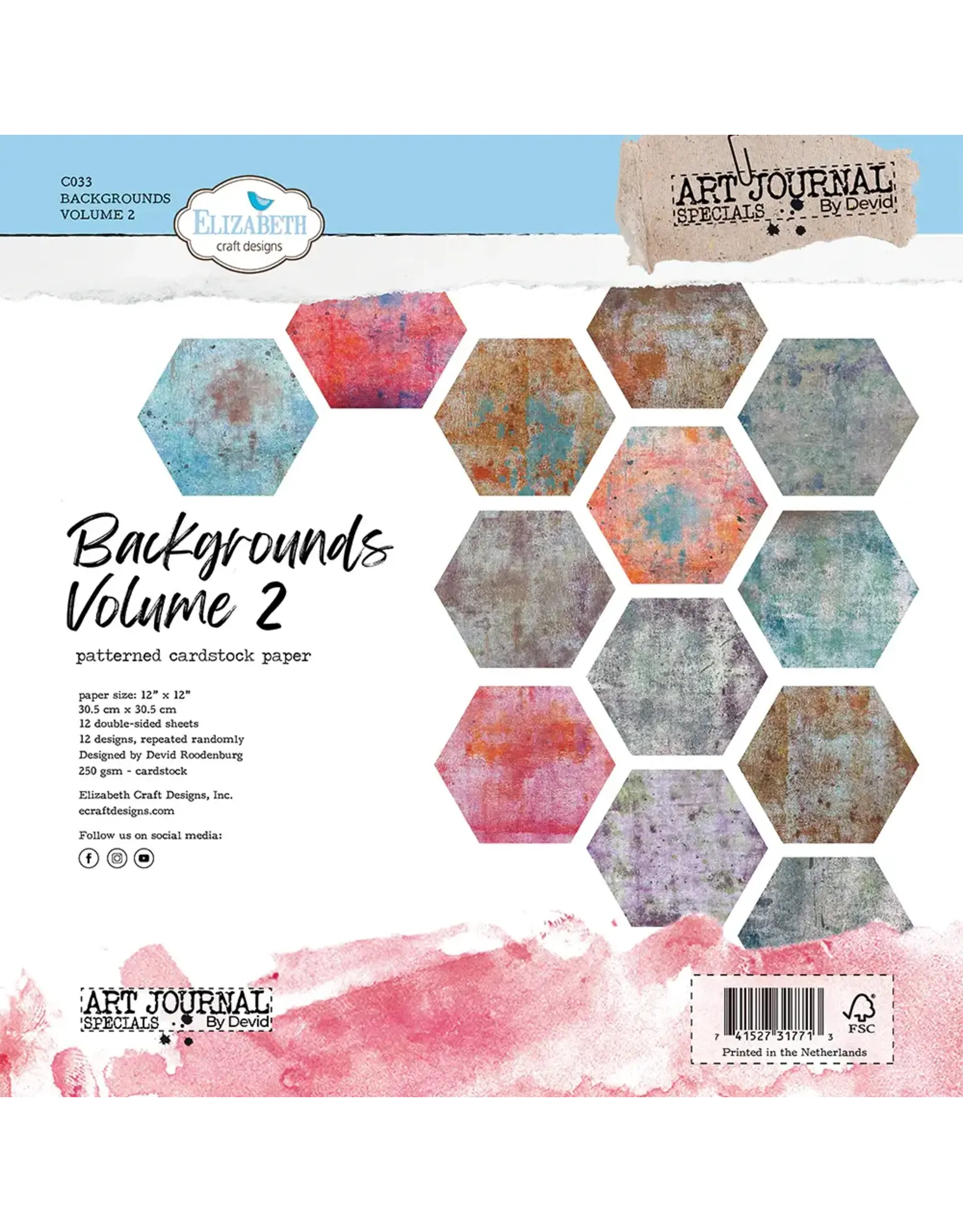 ELIZABETH CRAFT DESIGNS ELIZABETH CRAFT DESIGNS ART JOURNAL SPECIALS BY DEVID BACKGROUNDS VOLUME 2 12X12 PAPER PACK