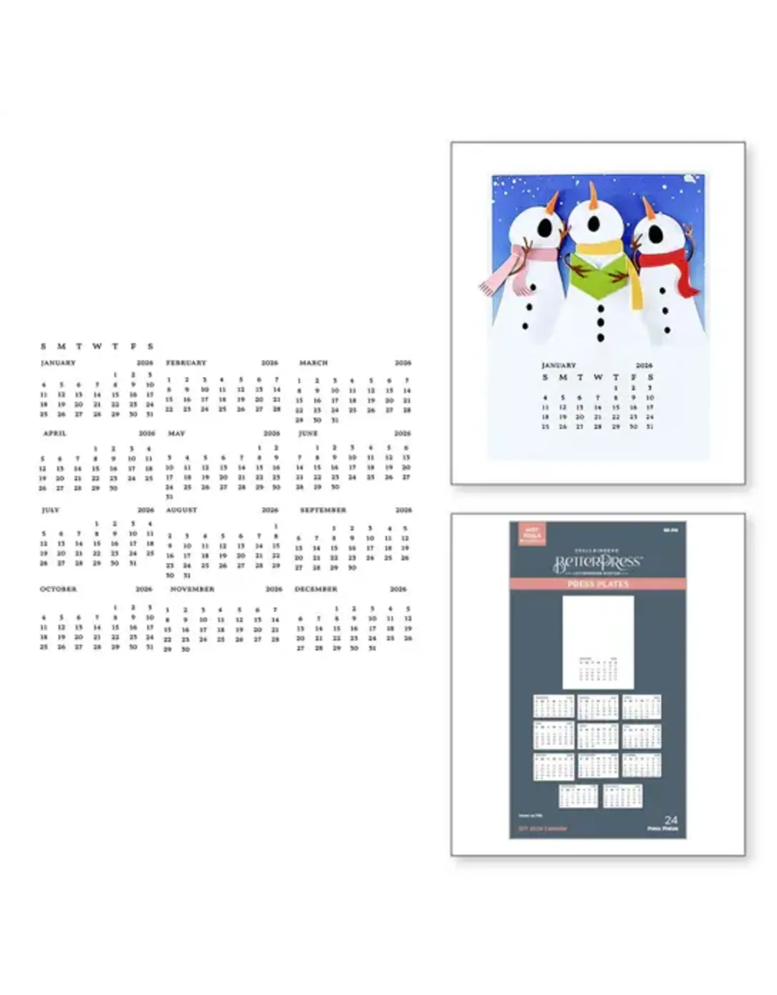 SPELLBINDERS SPELLBINDERS BETTERPRESS WONDERLAND COLLECTION 2026 DIY CALENDAR PRESS PLATES