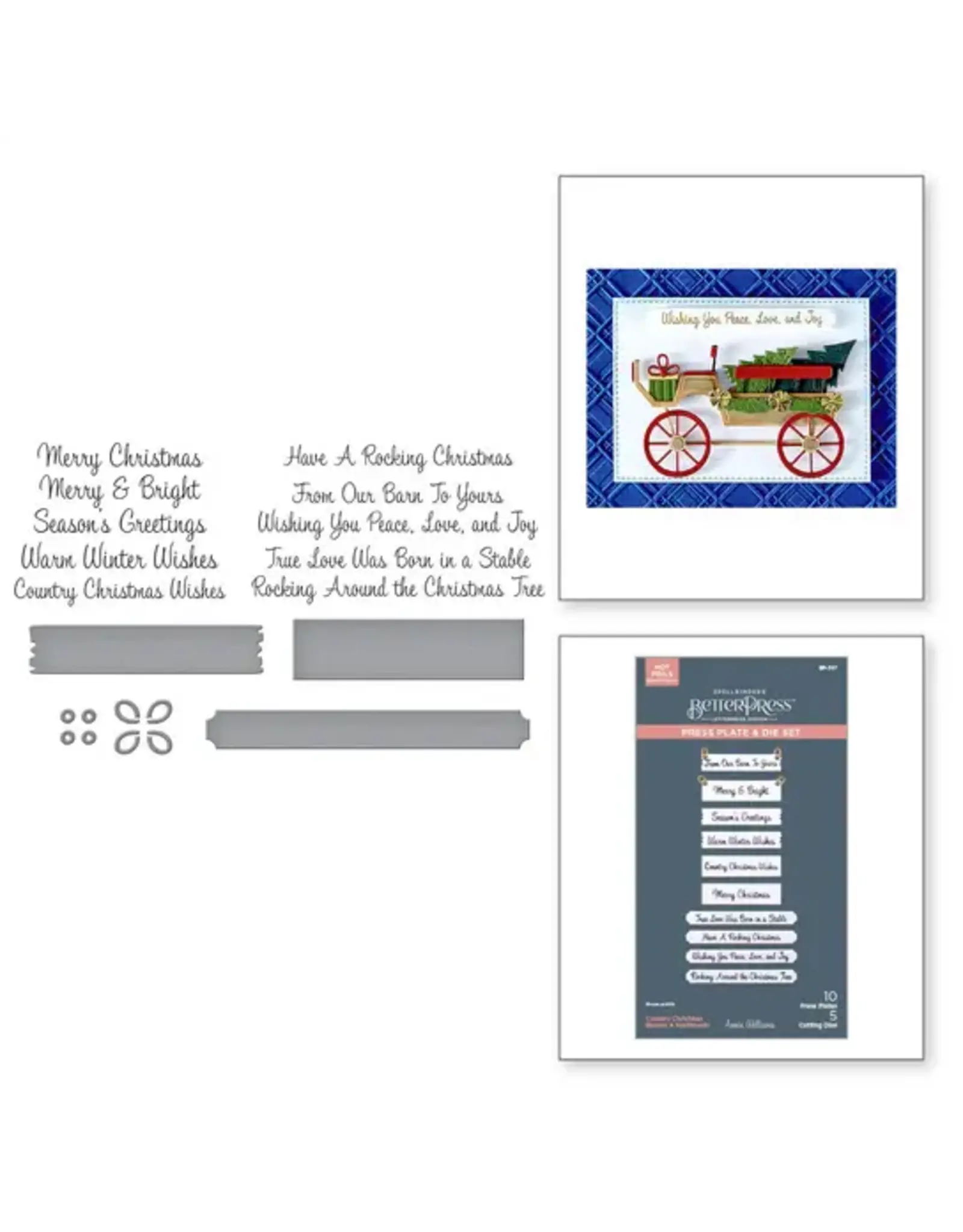 SPELLBINDERS SPELLBINDERS BETTERPRESS COUNTRY CHRISTMAS COLLECTION COUNTRY CHRISTMAS BANNER & SENTIMENTS PRESS PLATES & DIE SET