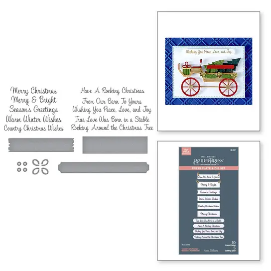 SPELLBINDERS SPELLBINDERS BETTERPRESS COUNTRY CHRISTMAS COLLECTION COUNTRY CHRISTMAS BANNER & SENTIMENTS PRESS PLATES & DIE SET