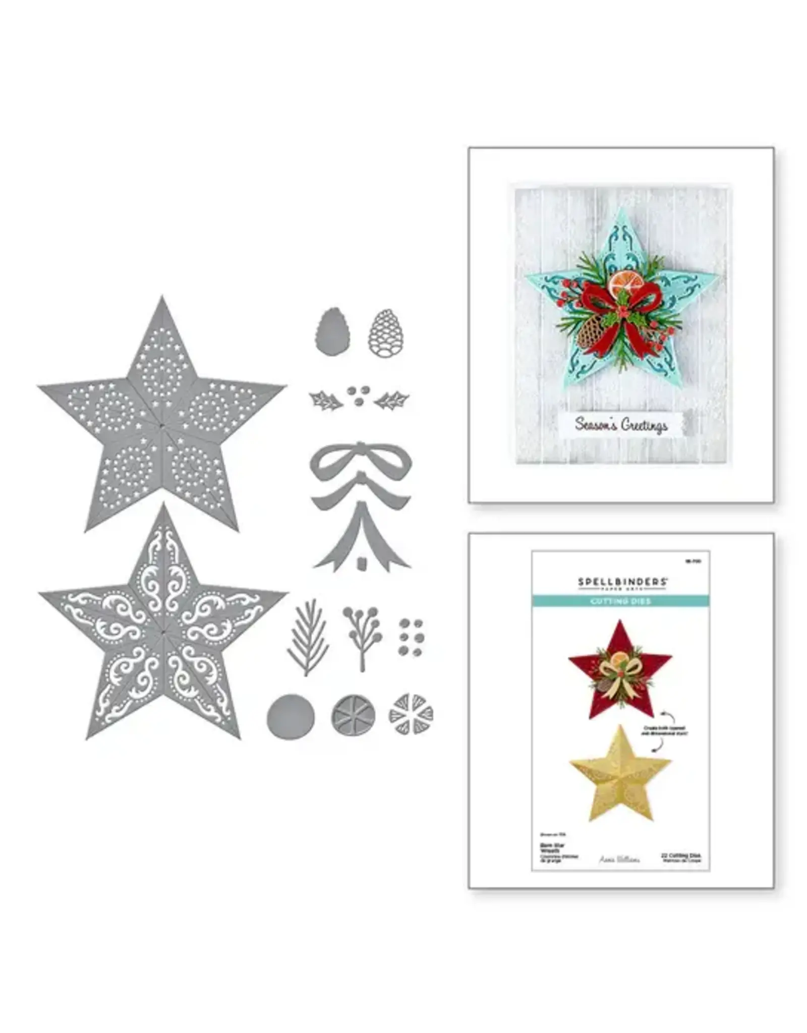 SPELLBINDERS SPELLBINDERS COUNTRY CHRISTMAS COLLECTION BARN STAR WREATH ETCHED DIE SET