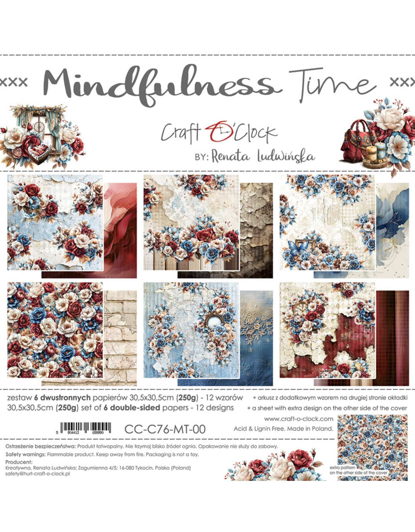 CRAFT O'CLOCK CRAFT O'CLOCK MINDFULNESS TIME 12x12 PAPER PAD 6 SHEETS
