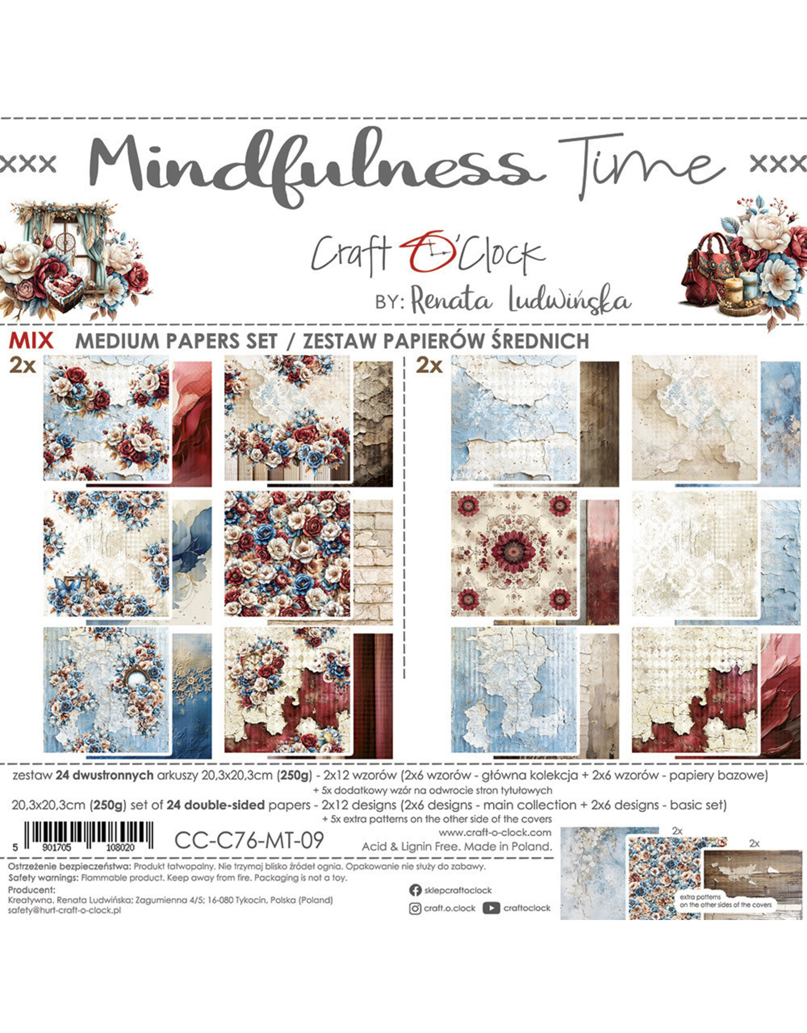 CRAFT O'CLOCK CRAFT O'CLOCK MINDFULNESS TIME 8x8 MIX PAPER PAD 24 SHEETS