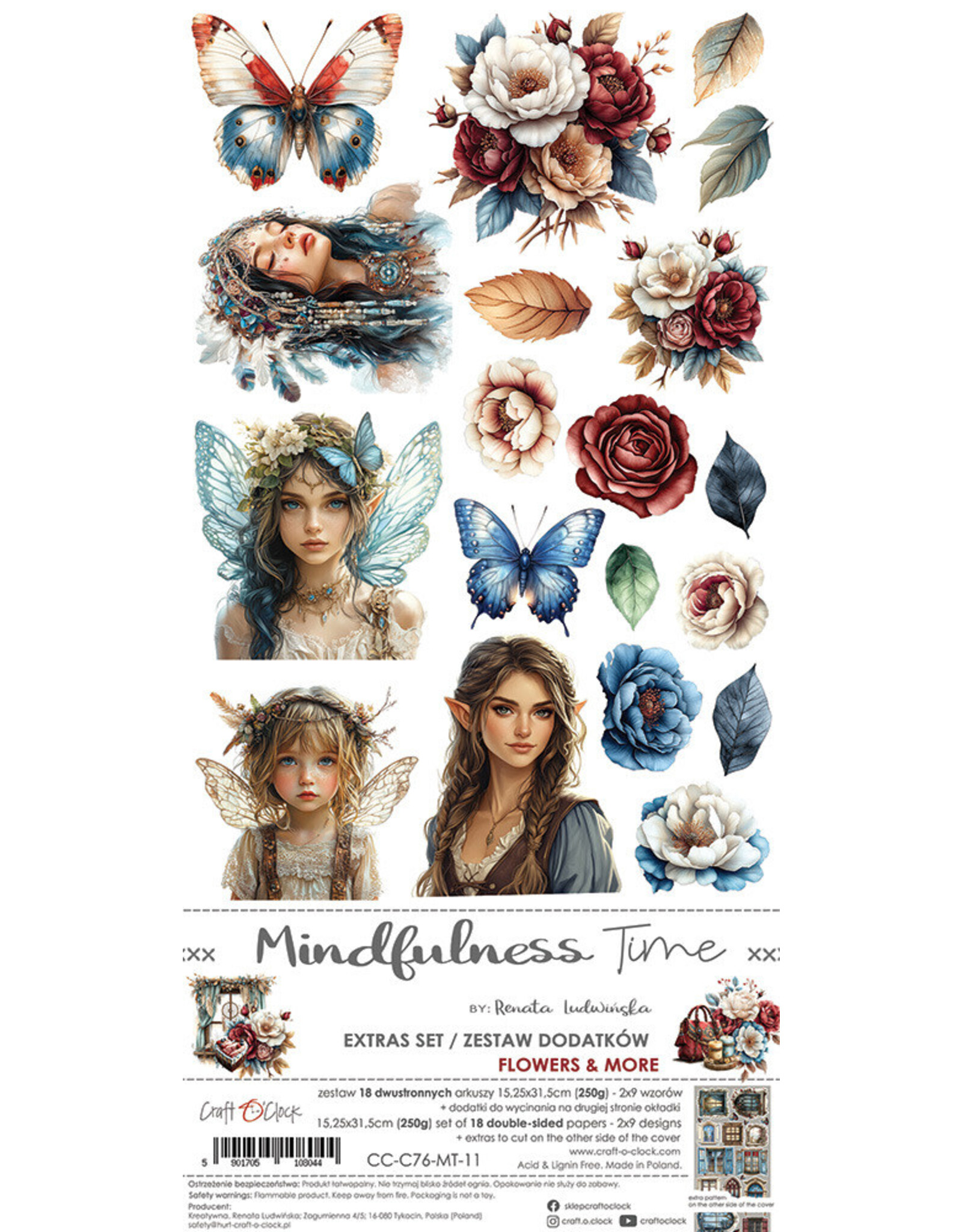 CRAFT O'CLOCK CRAFT O'CLOCK MINDFULNESS TIME EXTRAS SET-  FLOWERS 6x12 COLLECTION PACK 18 SHEETS