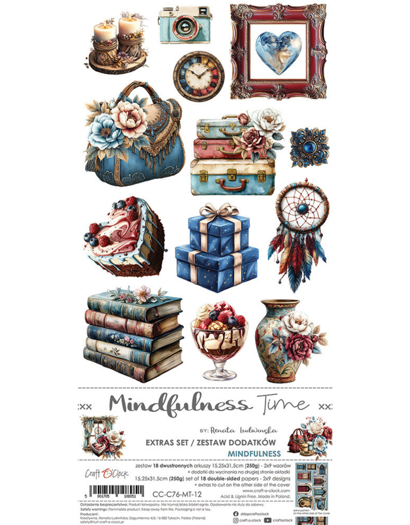 CRAFT O'CLOCK CRAFT O'CLOCK MINDFULNESS TIME EXTRAS SET-  MINDFULNESS 6x12 COLLECTION PACK 18 SHEETS