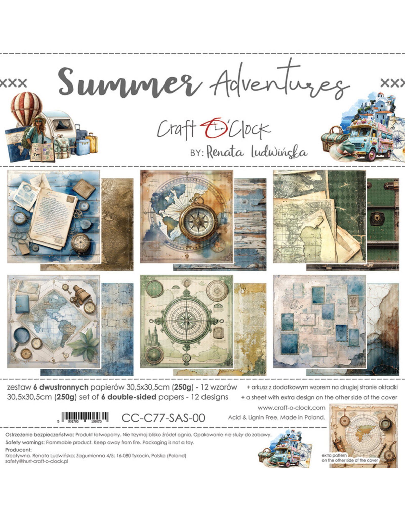 CRAFT O'CLOCK CRAFT O'CLOCK SUMMER ADVENTURES 12x12 PAPER PAD 6 SHEETS