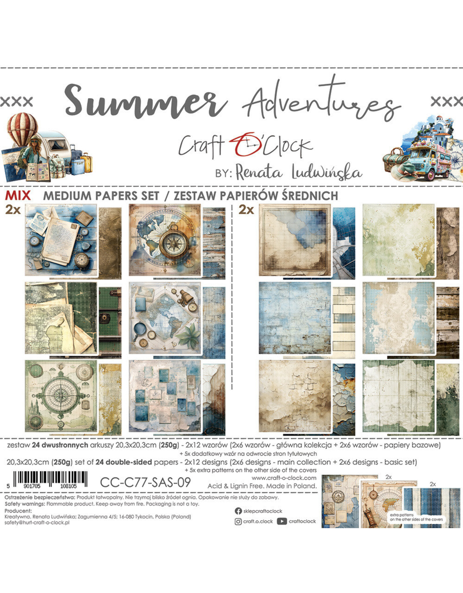 CRAFT O'CLOCK CRAFT O'CLOCK SUMMER ADVENTURES 8x8 MIX PAPER PAD 24 SHEETS