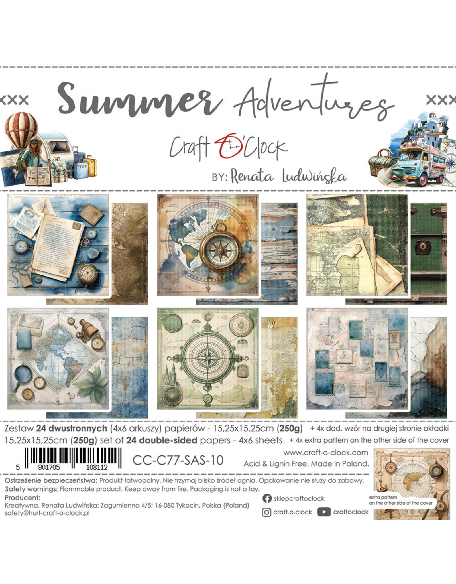 CRAFT O'CLOCK CRAFT O'CLOCK SUMMER ADVENTURES 6x6 PAPER PAD 24 SHEETS
