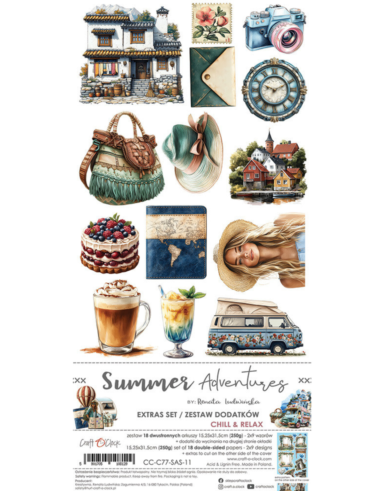 CRAFT O'CLOCK CRAFT O'CLOCK SUMMER ADVENTURES EXTRAS SET - CHILL & RELAX 6x12 COLLECTION PACK 18 SHEETS