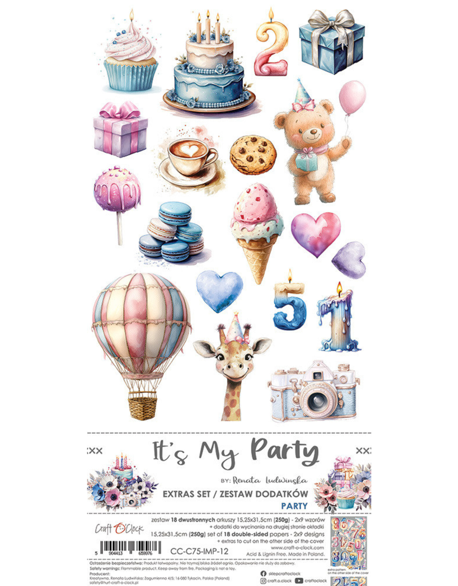 CRAFT O'CLOCK CRAFT O'CLOCK IT'S MY PARTY EXTRAS SET - PARTY 6x12 COLLECTION PACK 18 SHEETS