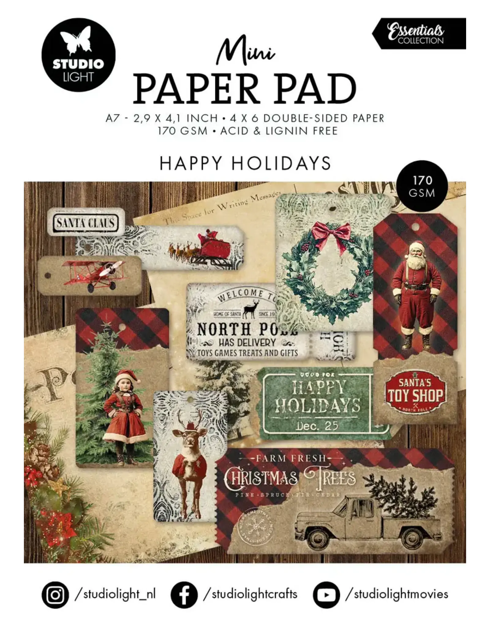 STUDIOLIGHT STUDIOLIGHT ESSENTIALS HAPPY HOLIDAYS MINI PAPER PAD