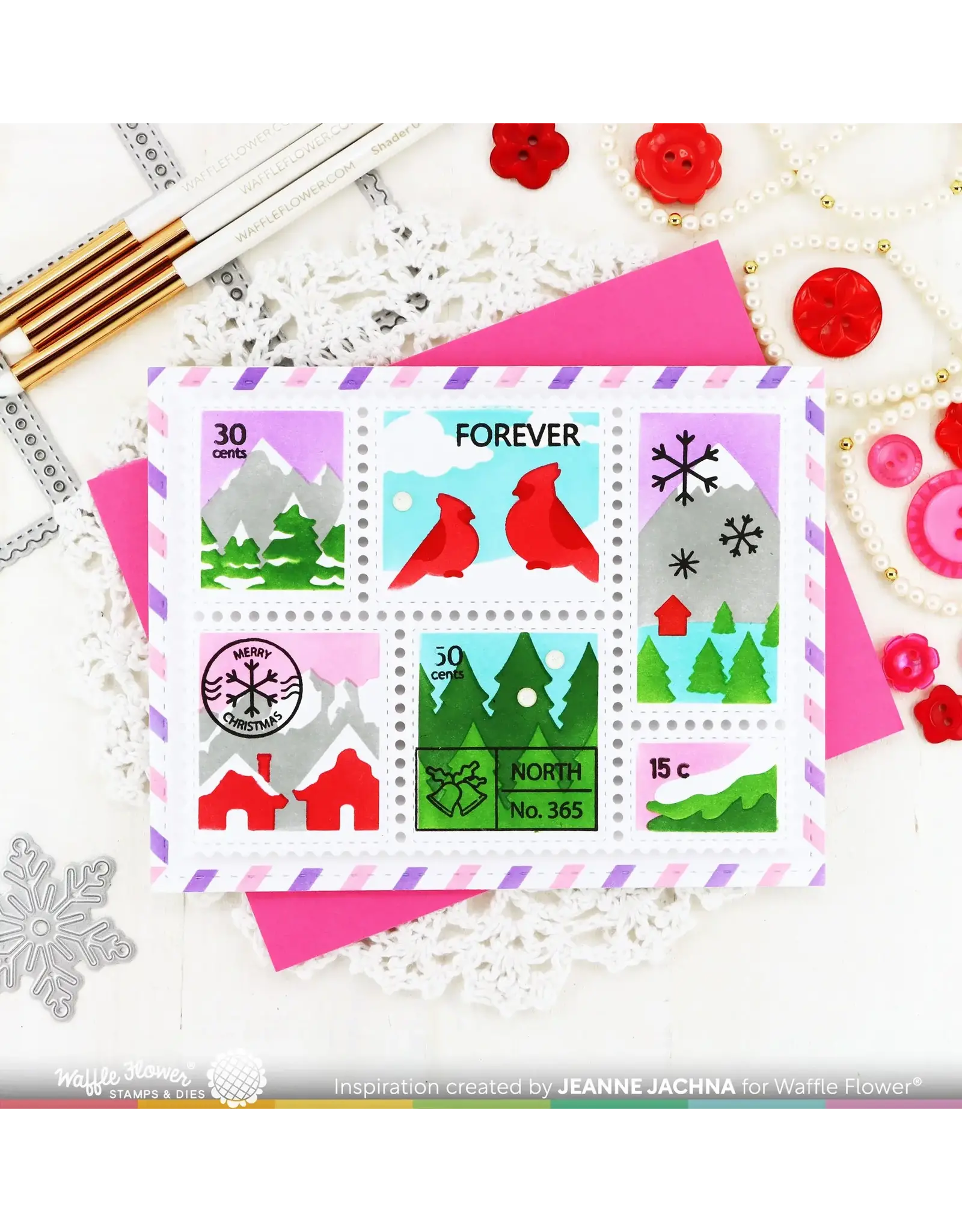 WAFFLE FLOWER WAFFLE FLOWER POSTAGE COLLAGE SNOWY STENCIL