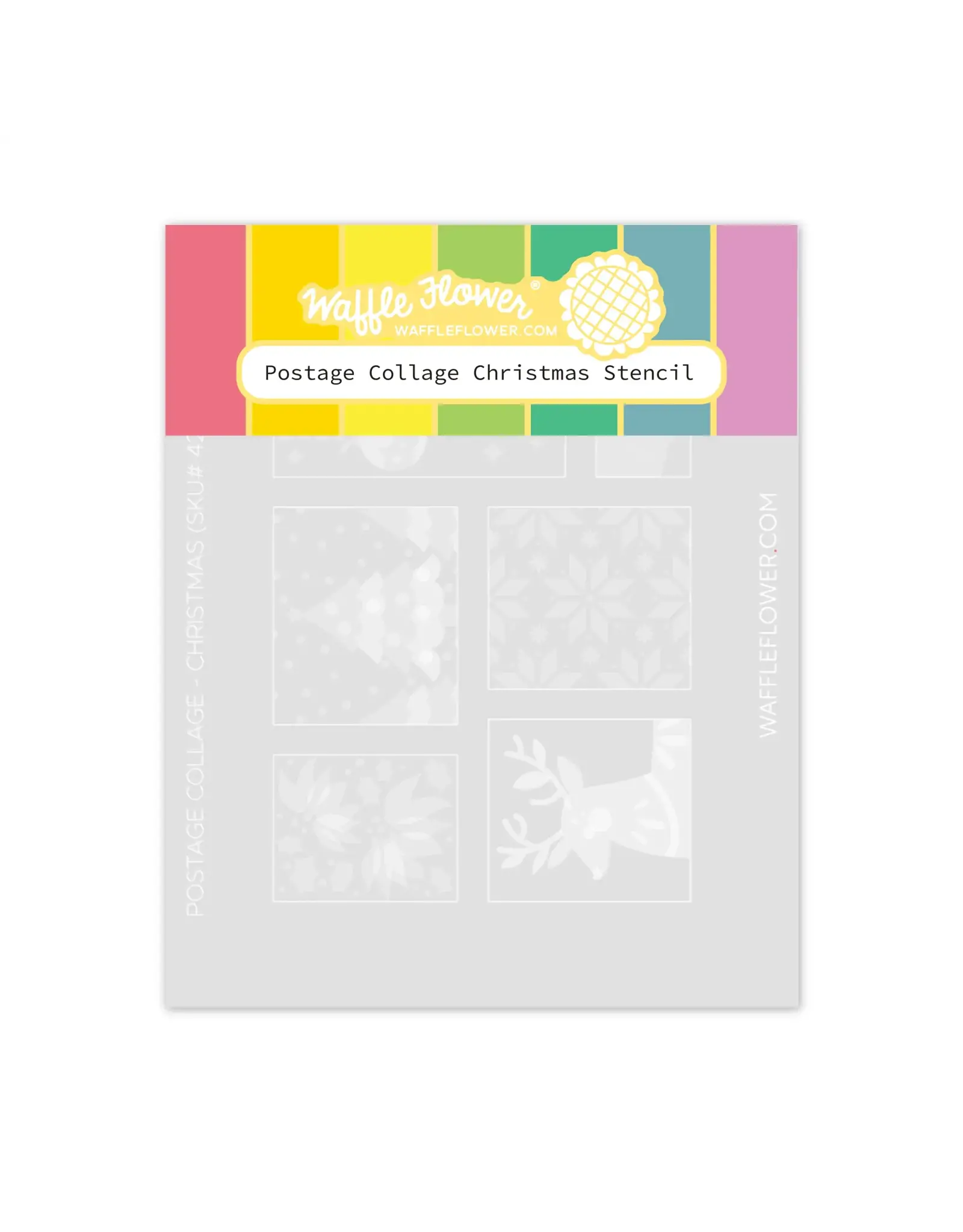 WAFFLE FLOWER WAFFLE FLOWER POSTAGE COLLAGE CHRISTMAS STENCIL 4/PK