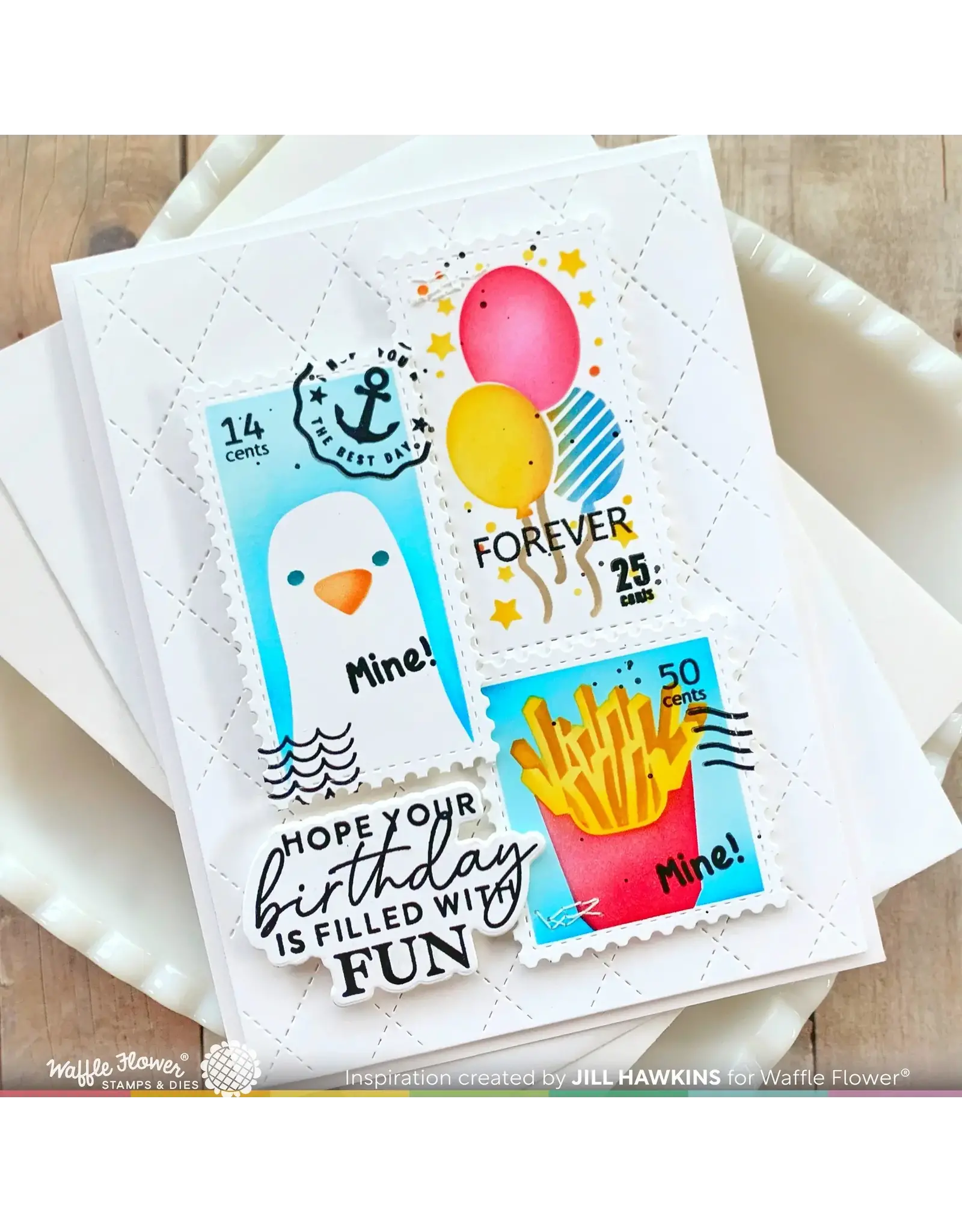 WAFFLE FLOWER WAFFLE FLOWER POSTAGE COLLAGE BEACH DAYS STENCIL SET 3/PK