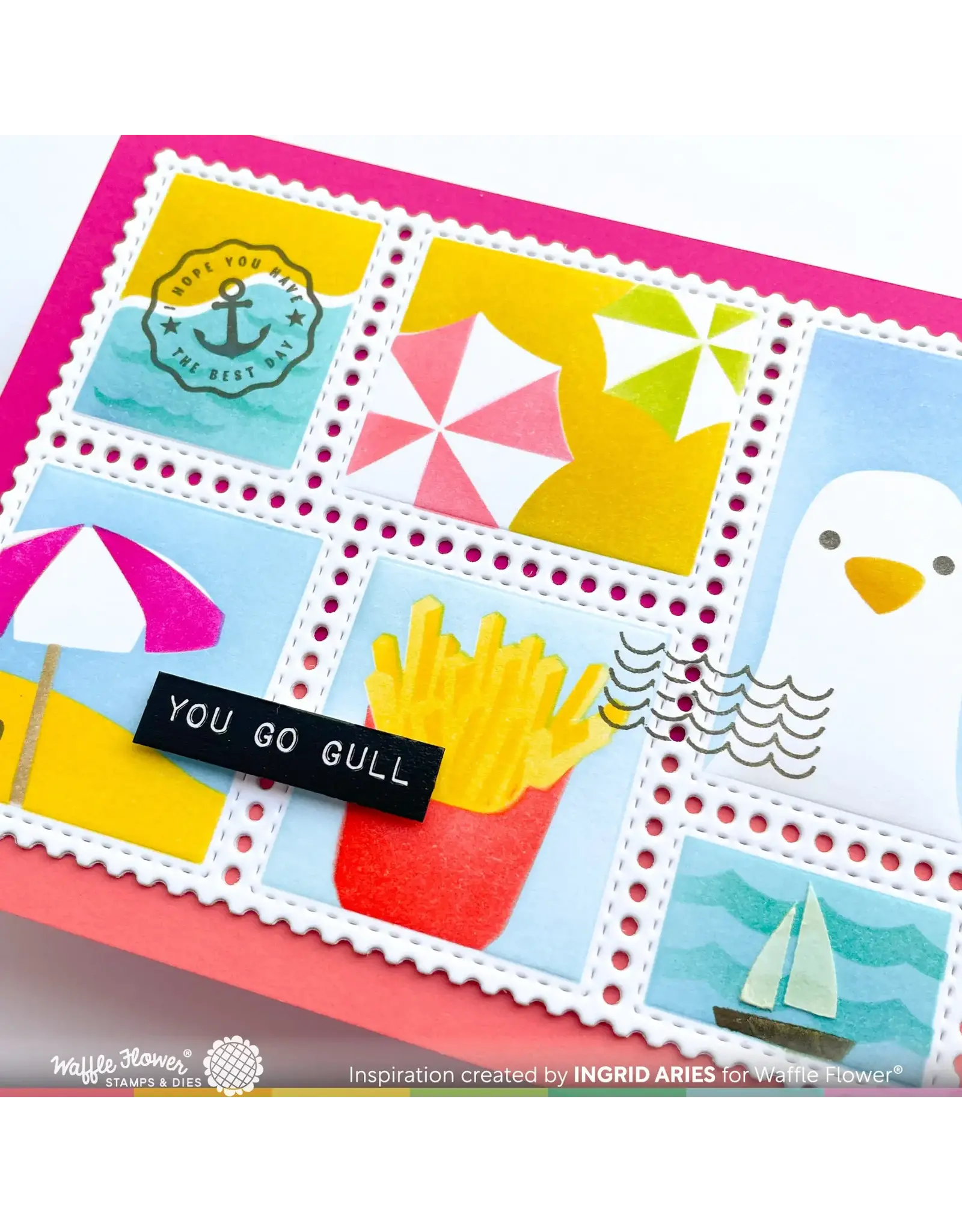 WAFFLE FLOWER WAFFLE FLOWER POSTAGE COLLAGE BEACH DAYS STENCIL SET 3/PK