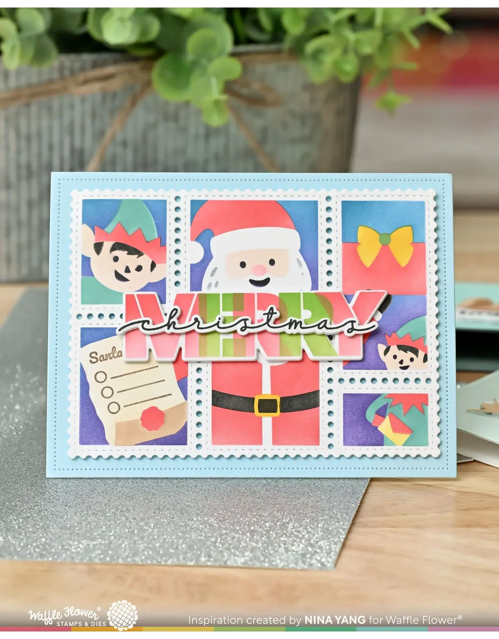 WAFFLE FLOWER WAFFLE FLOWER POSTAGE COLLAGE DEAR SANTA STENCIL SET