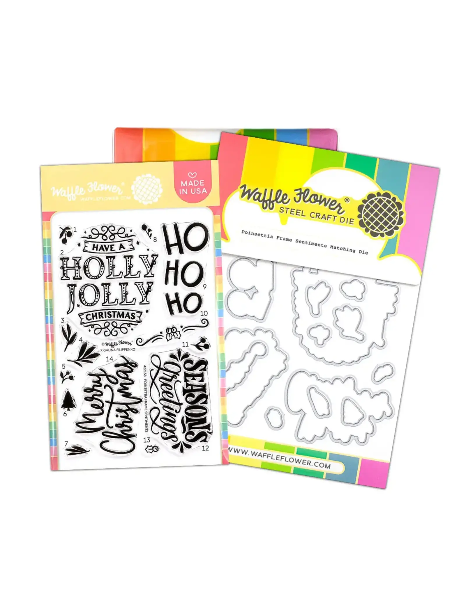 WAFFLE FLOWER WAFFLE FLOWER POINSETTIA FRAME SENTIMENTS CLEAR STAMP SET AND DIE COMBO
