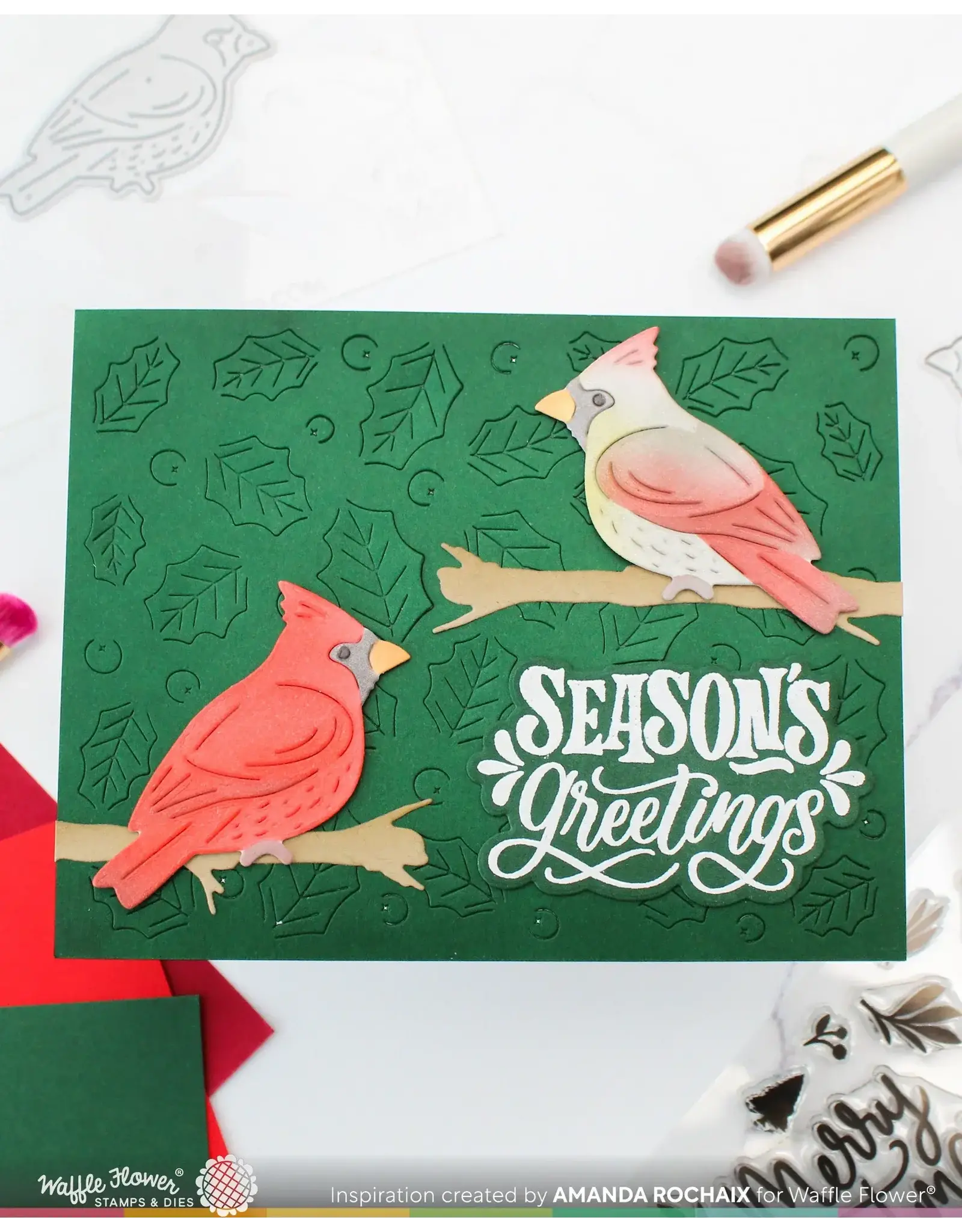 WAFFLE FLOWER WAFFLE FLOWER POINSETTIA FRAME SENTIMENTS CLEAR STAMP SET AND DIE COMBO