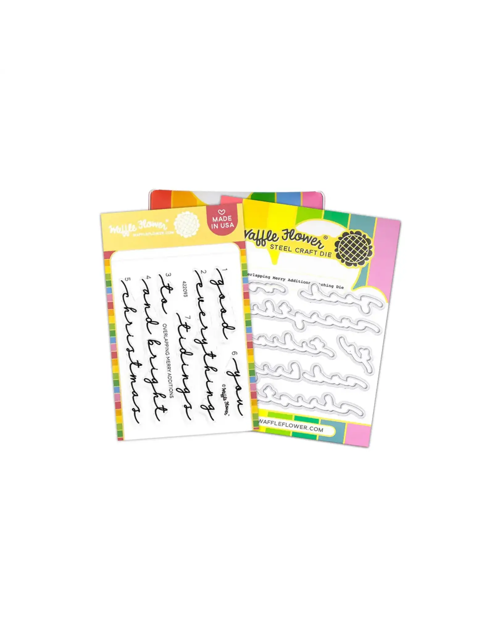 WAFFLE FLOWER WAFFLE FLOWER OVERLAPPING MERRY ADDITIONS CLEAR STAMP SET AND DIE COMBO