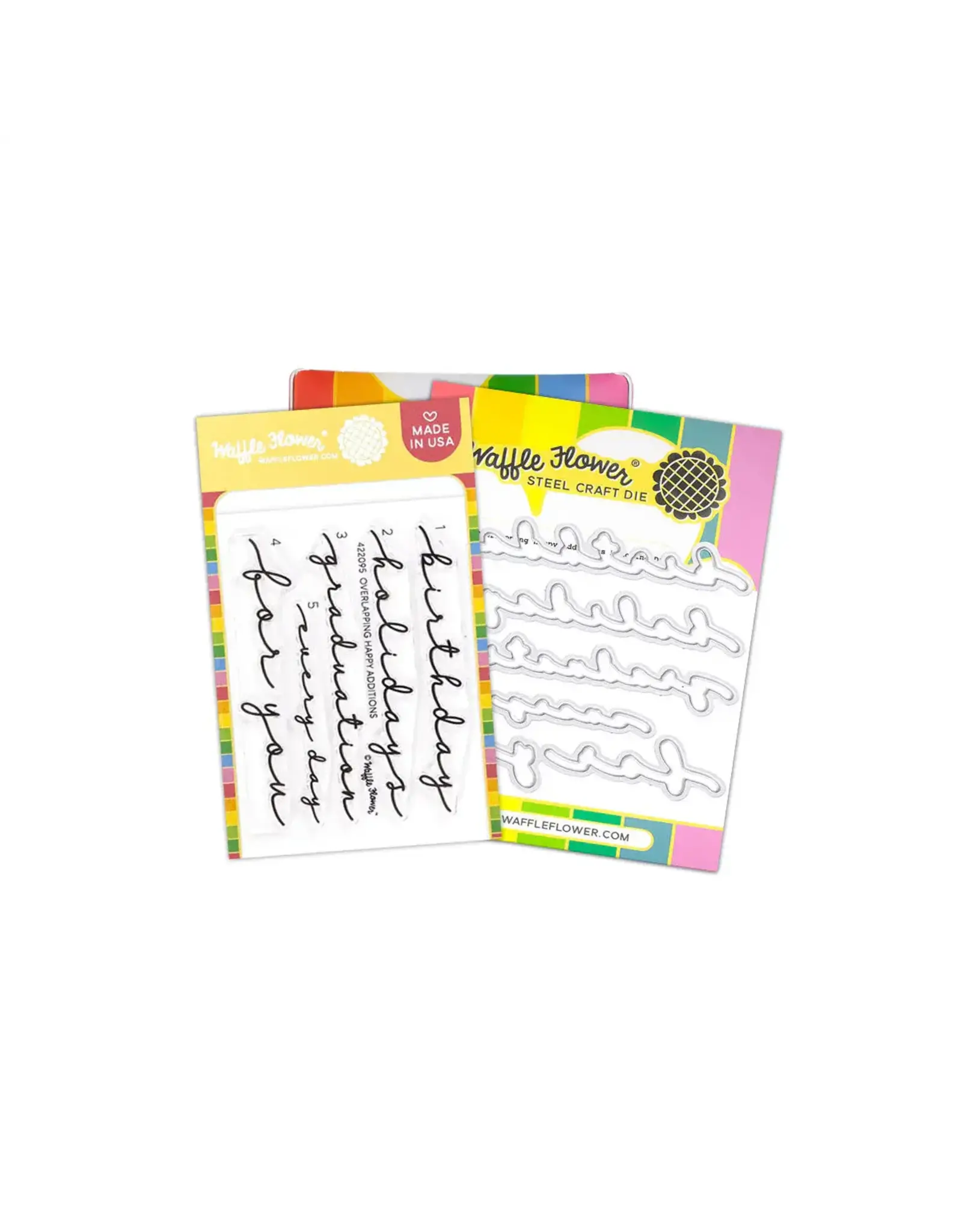 WAFFLE FLOWER WAFFLE FLOWER OVERLAPPING HAPPY ADDITIONS CLEAR STAMP SET AND DIE COMBO