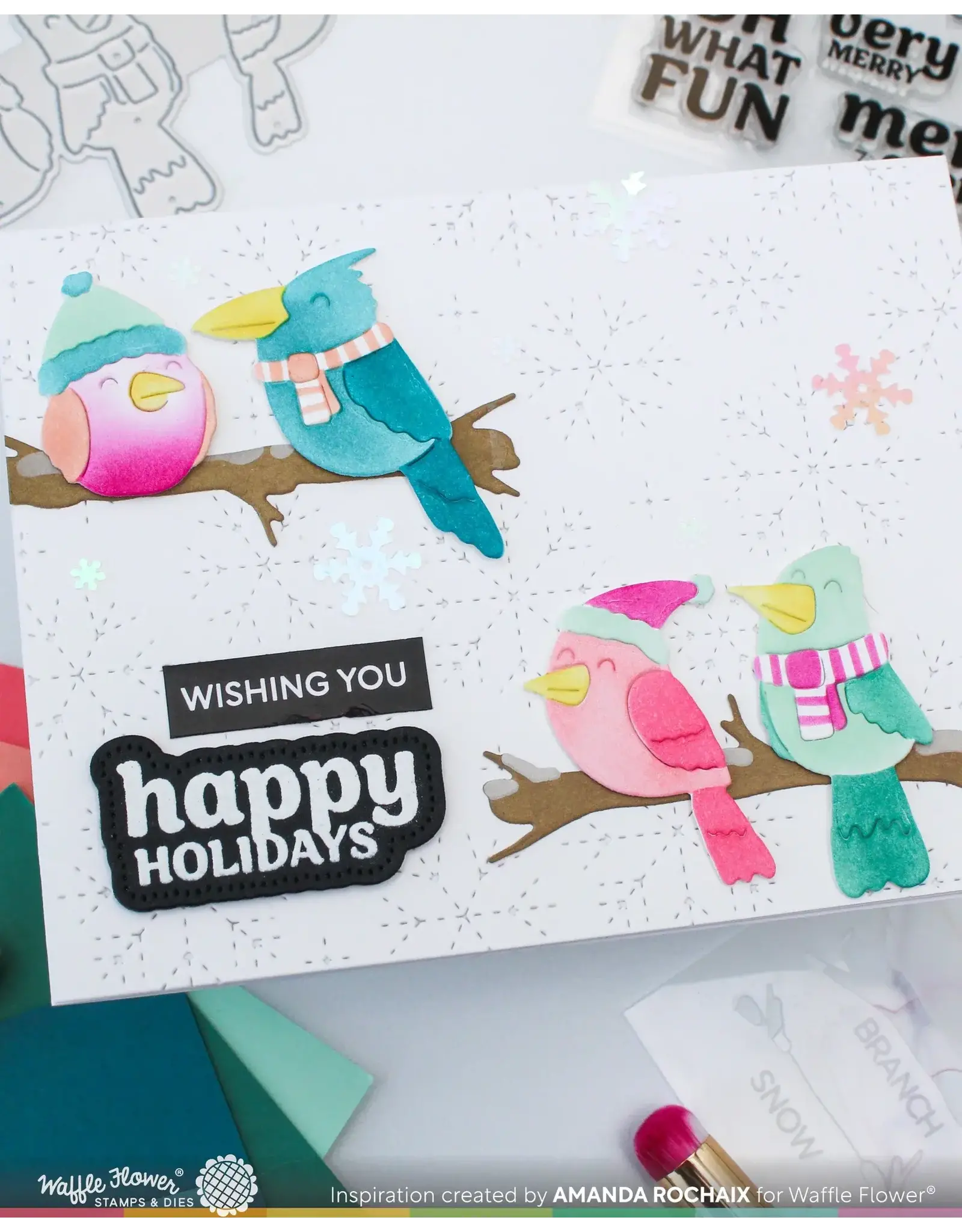 WAFFLE FLOWER WAFFLE FLOWER BIRDIE FRIENDS IN WINTER STENCIL SET